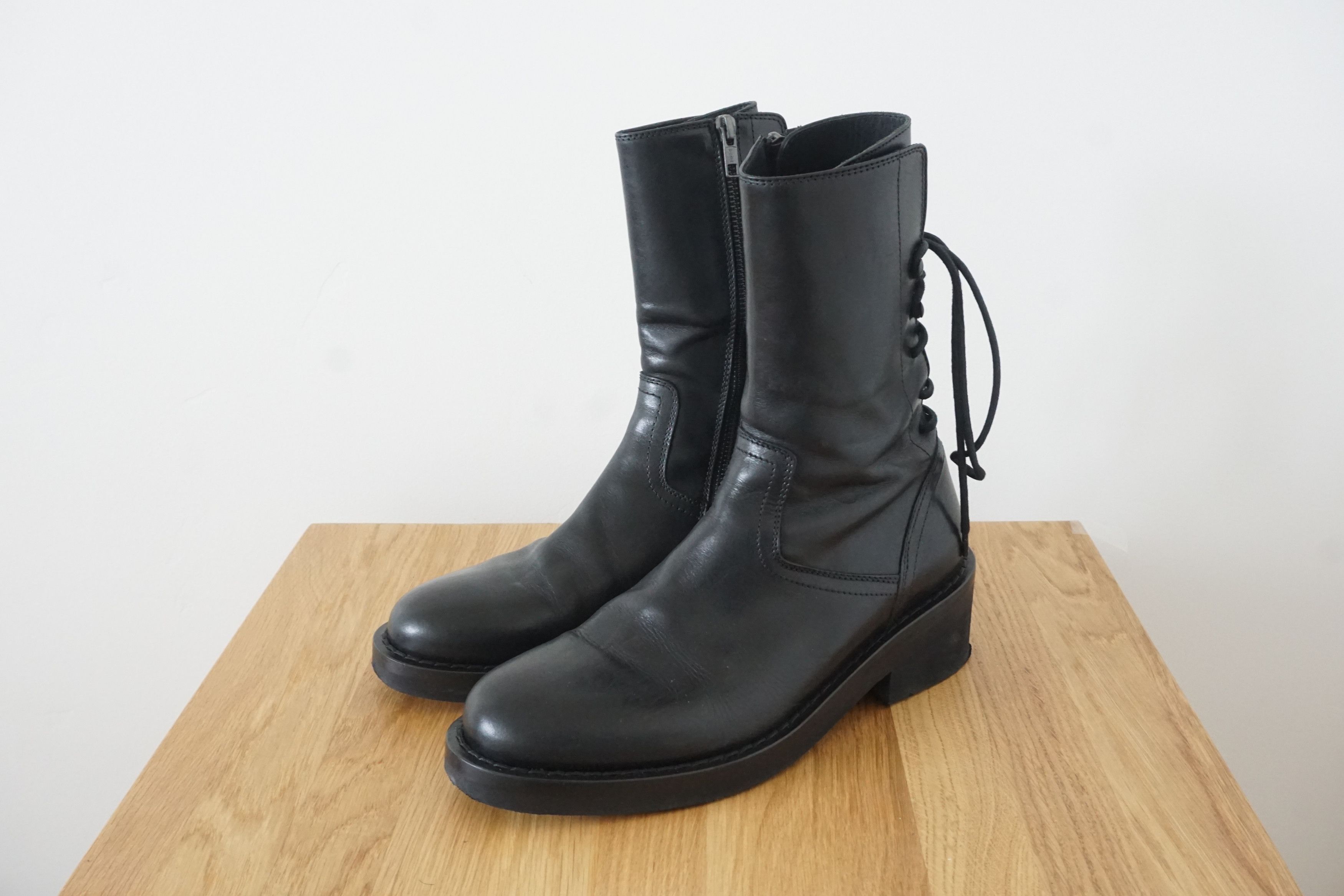 image of Ann Demeulemeester Vitello Backlace Corset Boots in Black, Men's (Size 8)