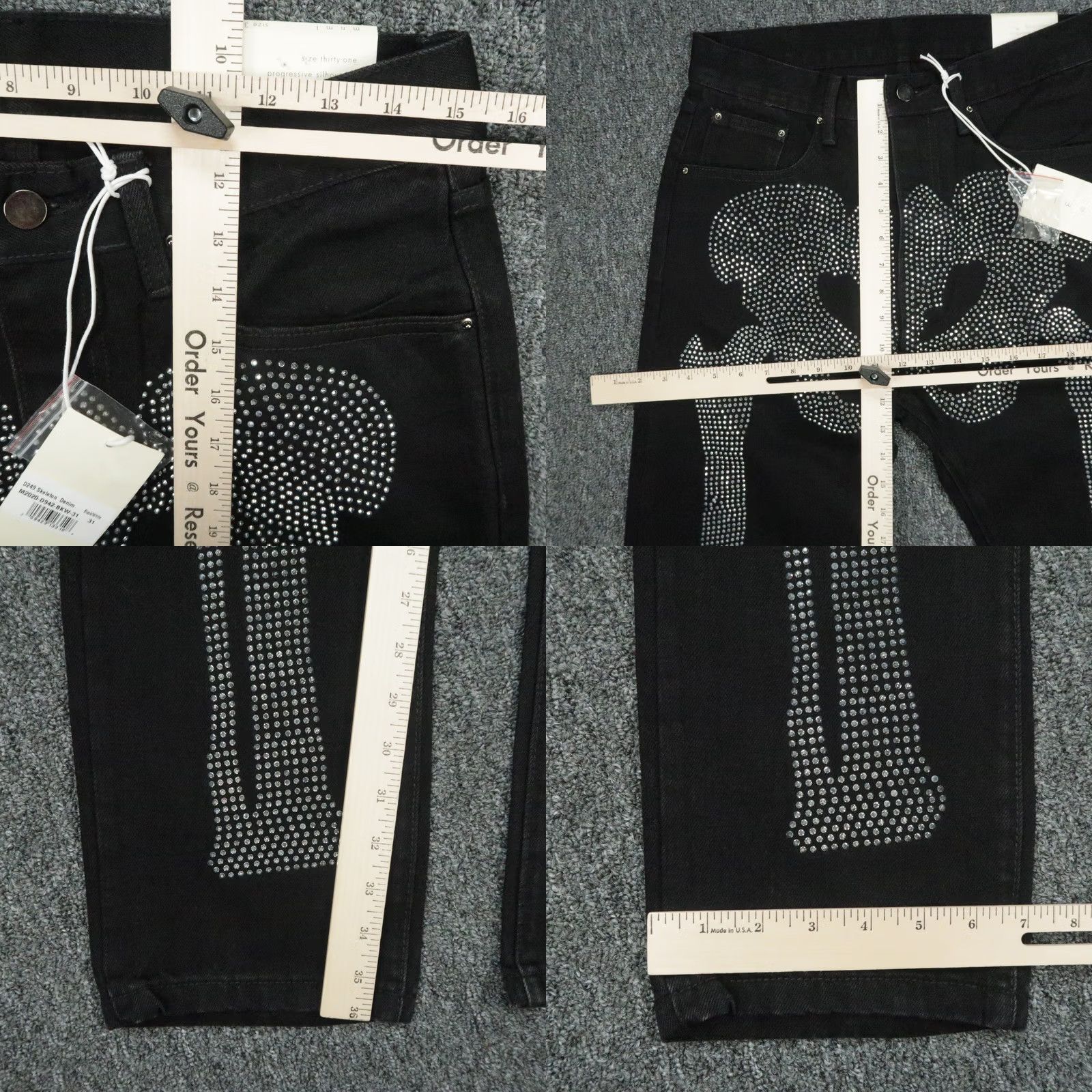 MNML Mnml Jeans Mens Black Skeleton Denim Rhinestone Crystal Goth Streetwear 31x36 Size US 31 - 8 Thumbnail