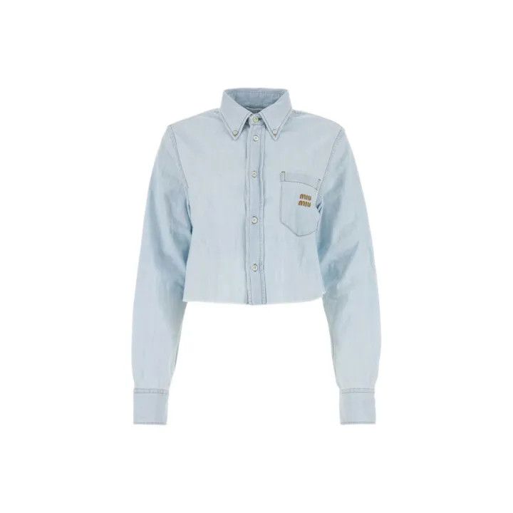 Miu Miu Miu Miu Cropped Denim Jacket with Logo Print 0079 Size M / US 6-8 / IT 42-44 - 1 Thumbnail