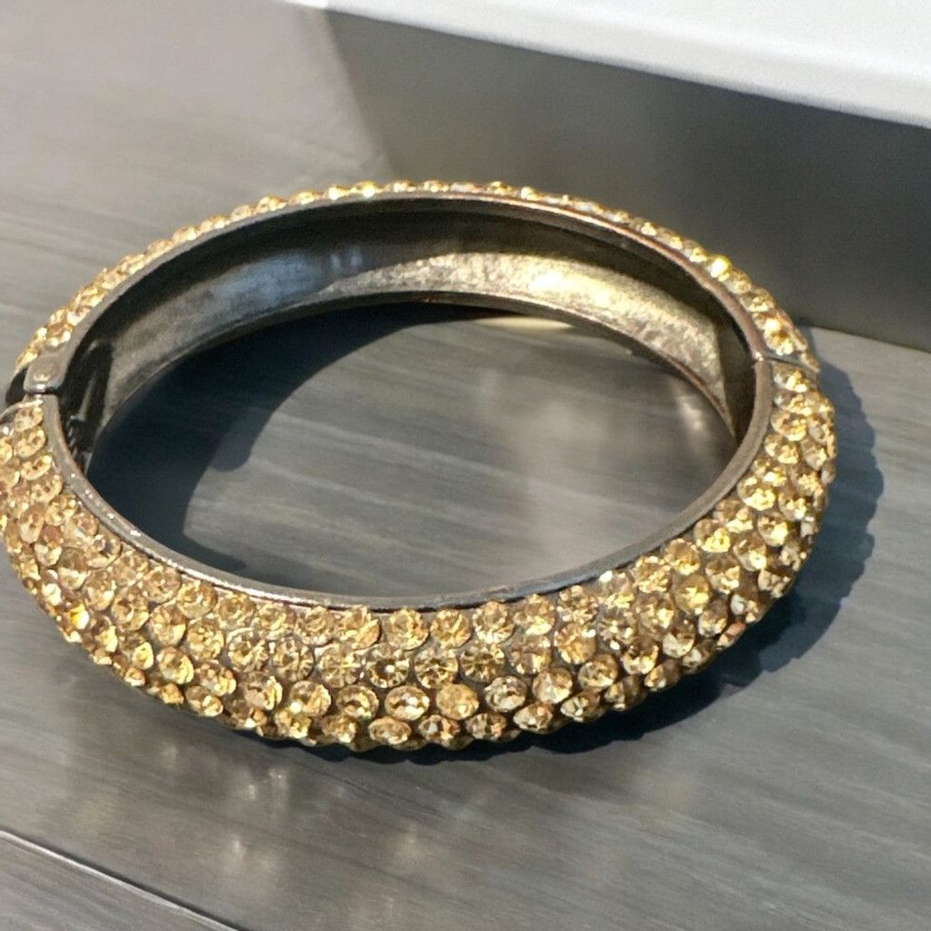 Vintage Vintage Gold & Black Rhinestone Bangle Bracelet Jewelry Size ONE SIZE - 5 Thumbnail