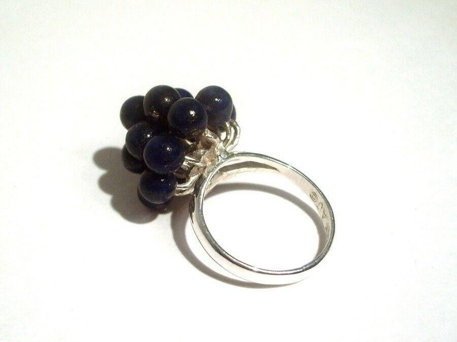 Designer Cluster Cocktail Ring Sterling Silver with Lapis Lazuli Bead Size ONE SIZE - 3 Thumbnail