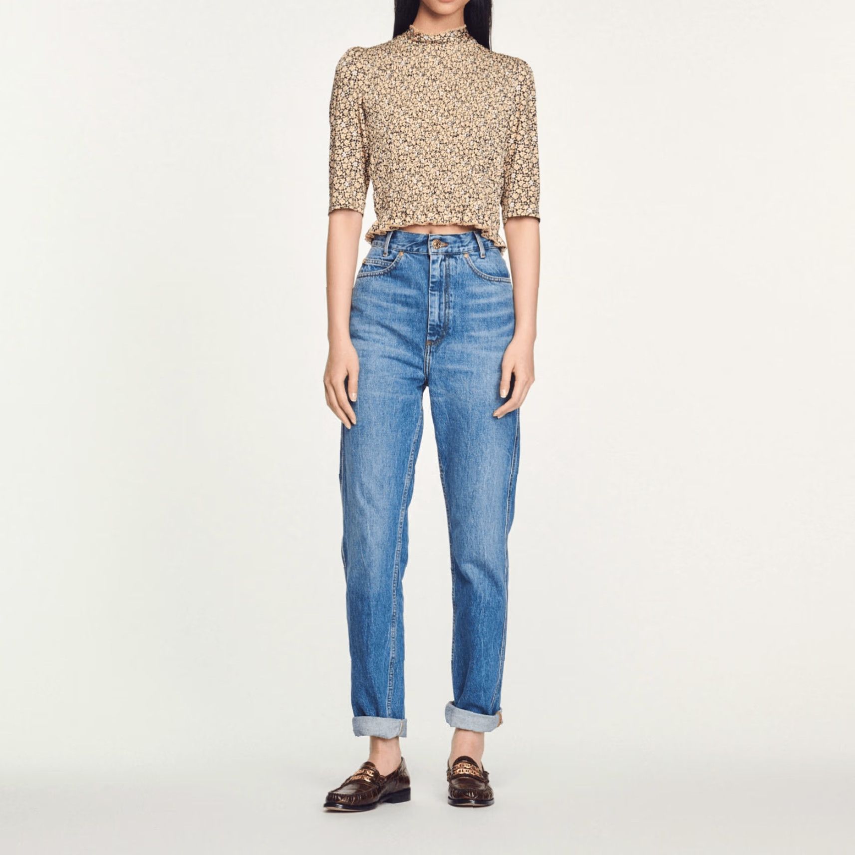 Sandro VINTAGE Sandro Women's Top Shirt Casual All Seasons Floral Crop Yellow Size 1 Size XS / US 0-2 / IT 36-38 - 2 Thumbnail