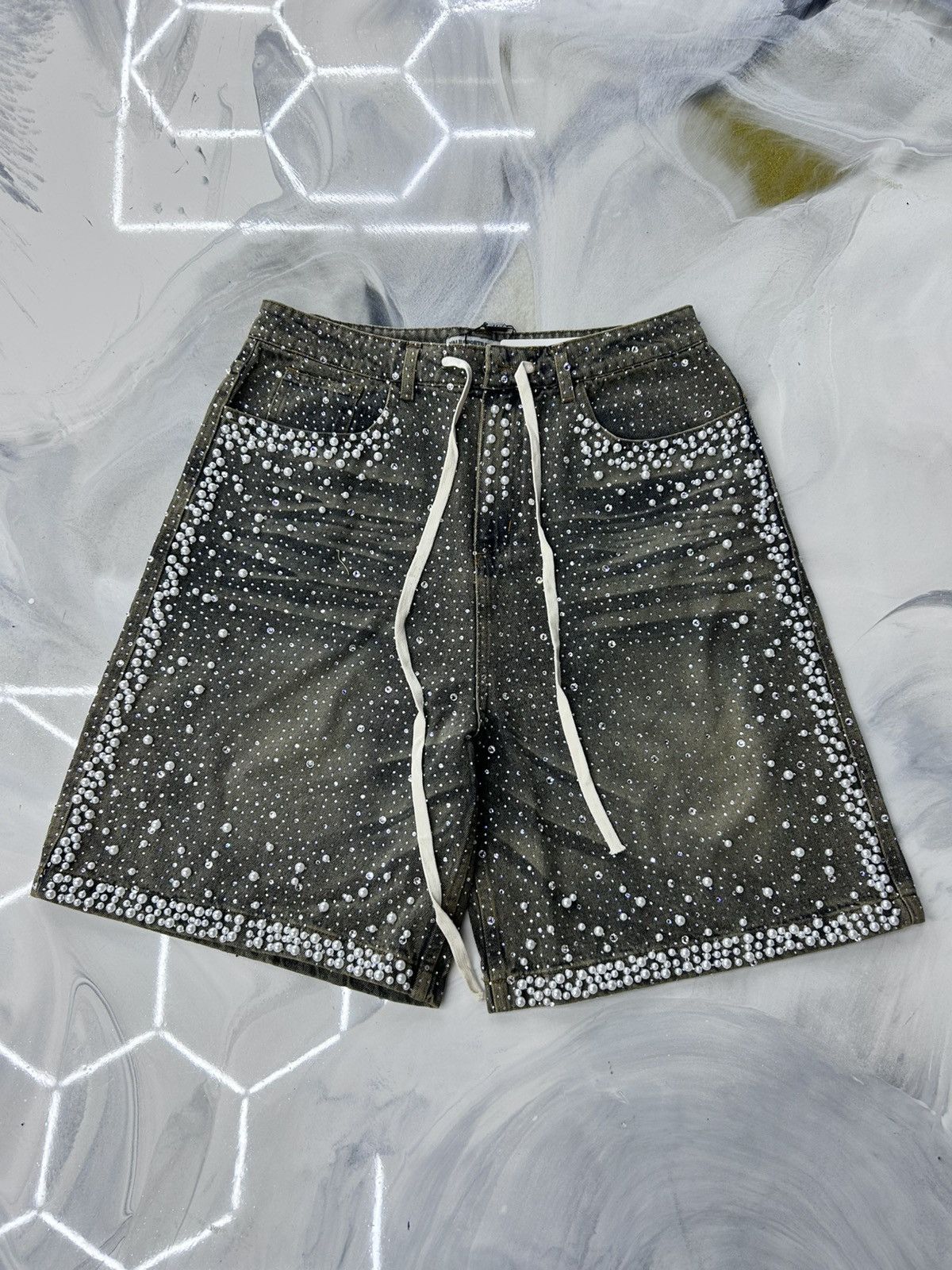 Vale Blue Rainstorm Crystal Jorts Size 32