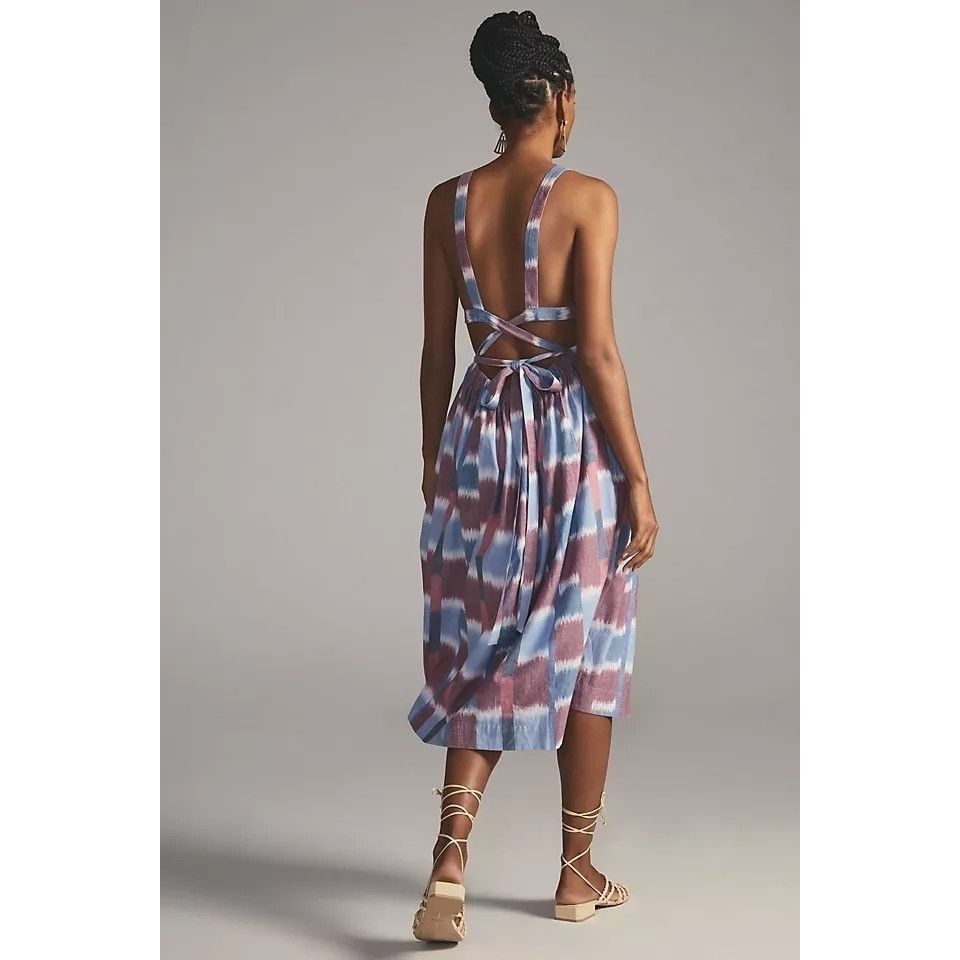 Anthropologie Anthropologie Deep V Strappy Back Tie Midi Dress Size XS / US 0-2 / IT 36-38 - 4 Thumbnail
