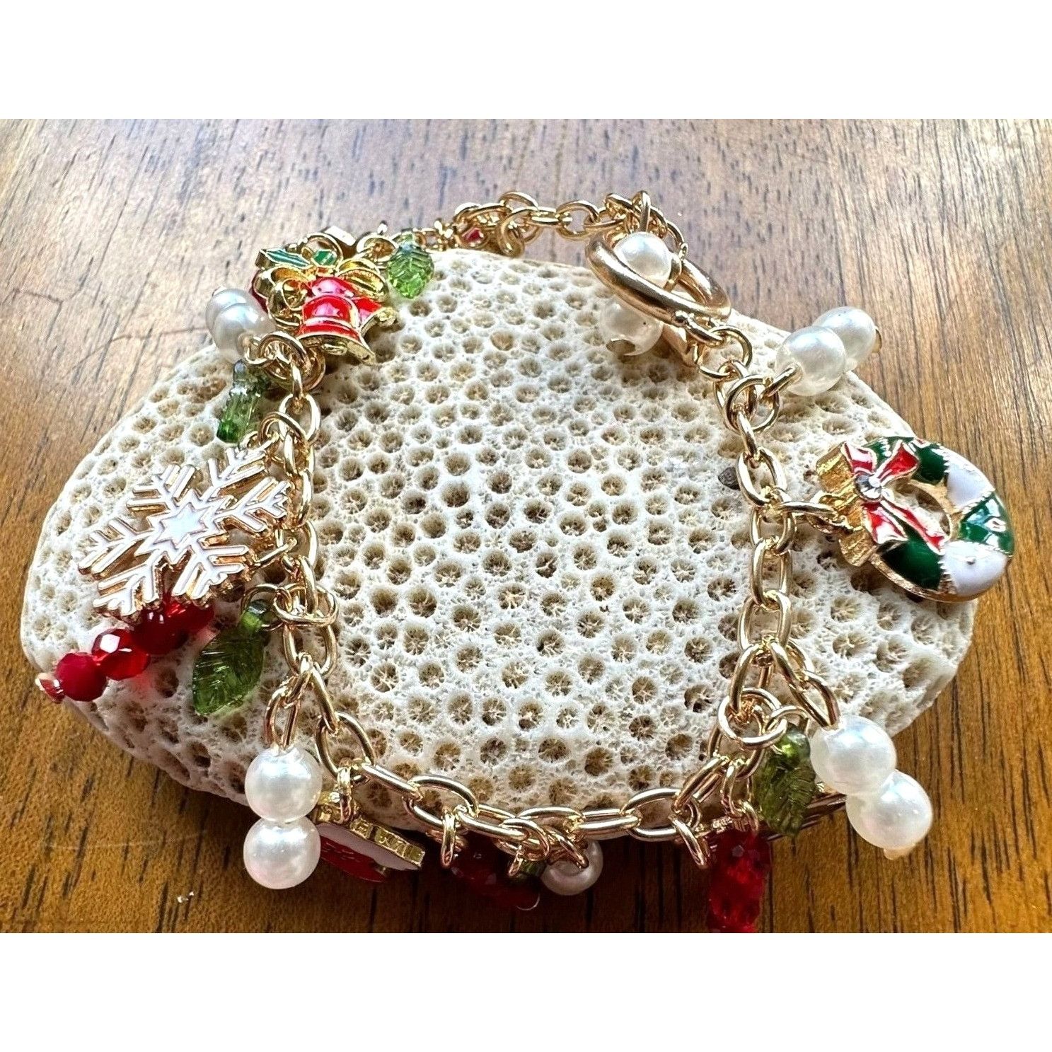 Handmade Christmas Charm Bracelet New Bells Gingerbread Man Stocking Size ONE SIZE - 11 Thumbnail