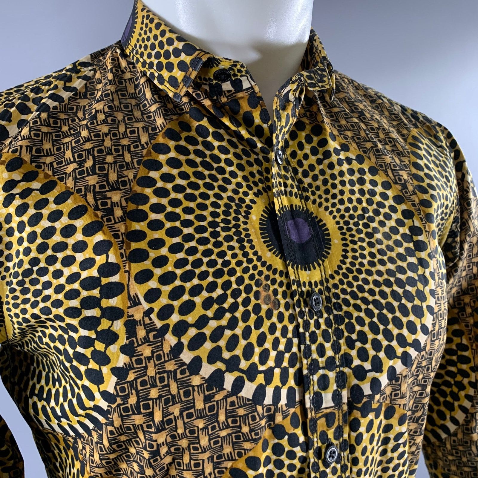 Burberry BURBERRY Size XS Gold Black Ankara Cotton Long Sleeve Shirt Size US XS / EU 42 / 0 - 2 Thumbnail