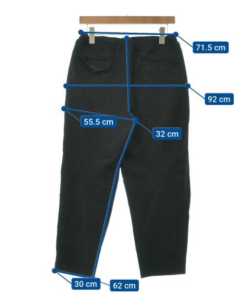 Cropped Pants Wool Rubber Waist Plain Zip Fly Black
