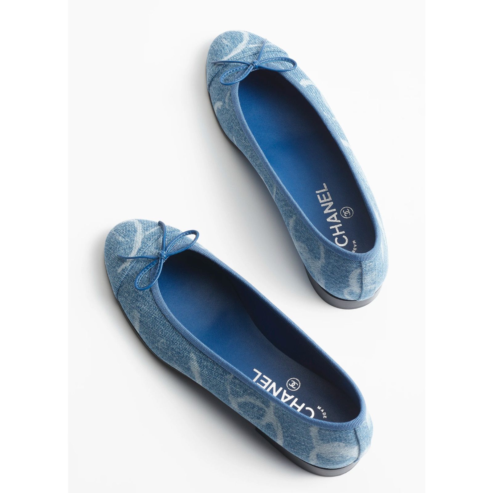 23B Printed Denim CC Logo Bow Tie Ballet Ballerina Flat 39.5