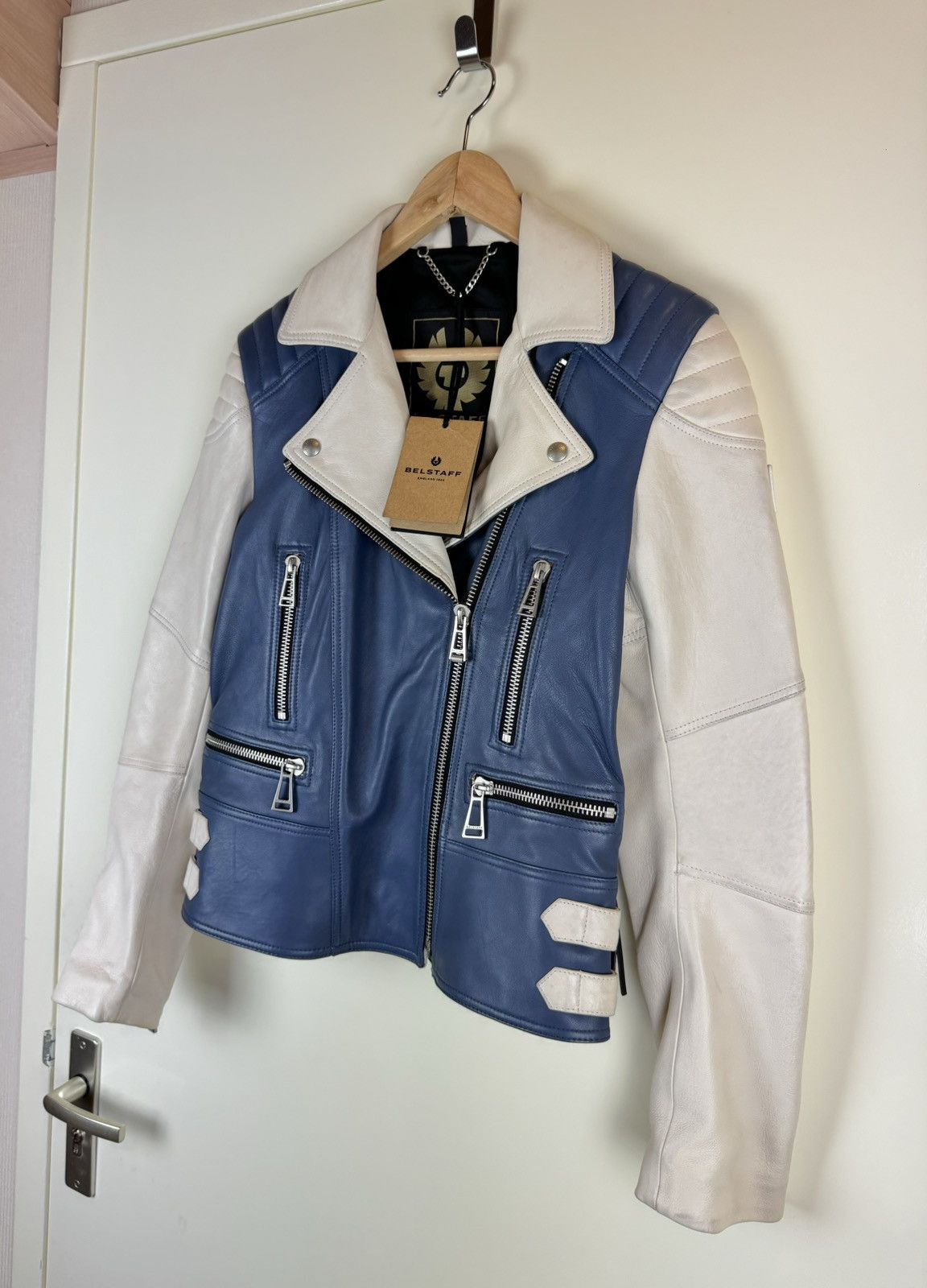Belstaff Belstaff Devyn Bicolor blue white leather biker jacket RARE Size S / US 4 / IT 40 - 2 Thumbnail