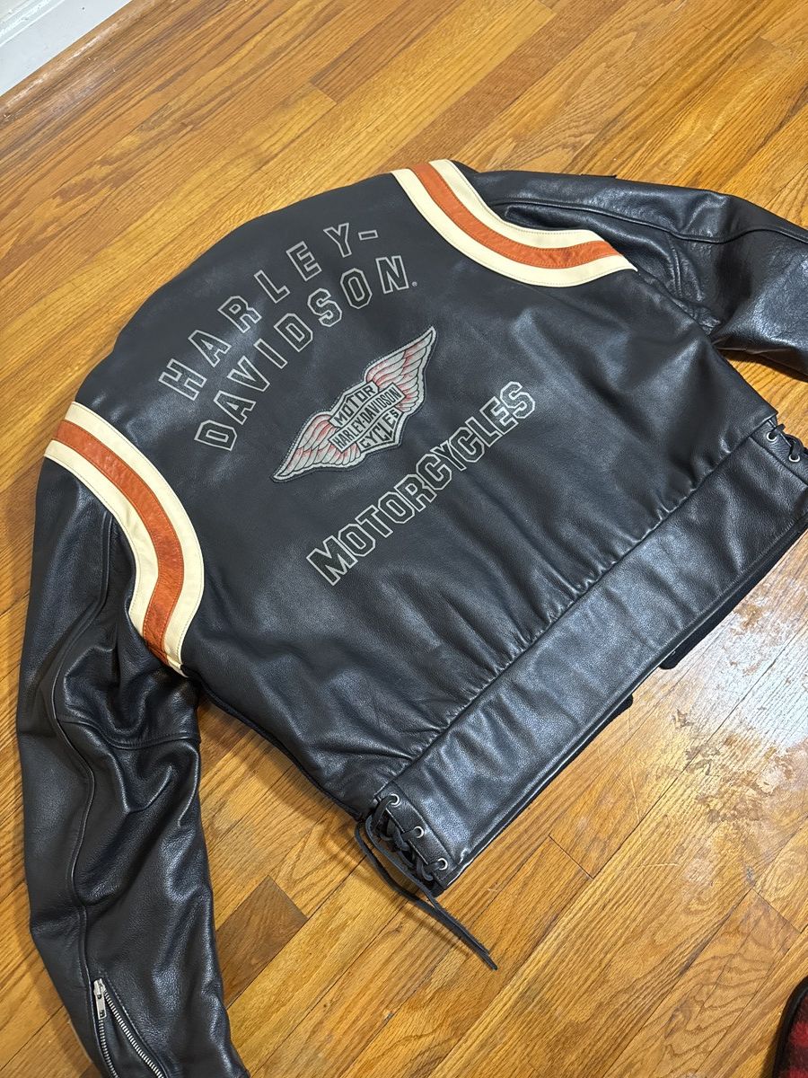 Harley Davidson Harley Davidson Leather Varsity Bomber Jacket Size US XL / EU 56 / 4 - 2 Thumbnail