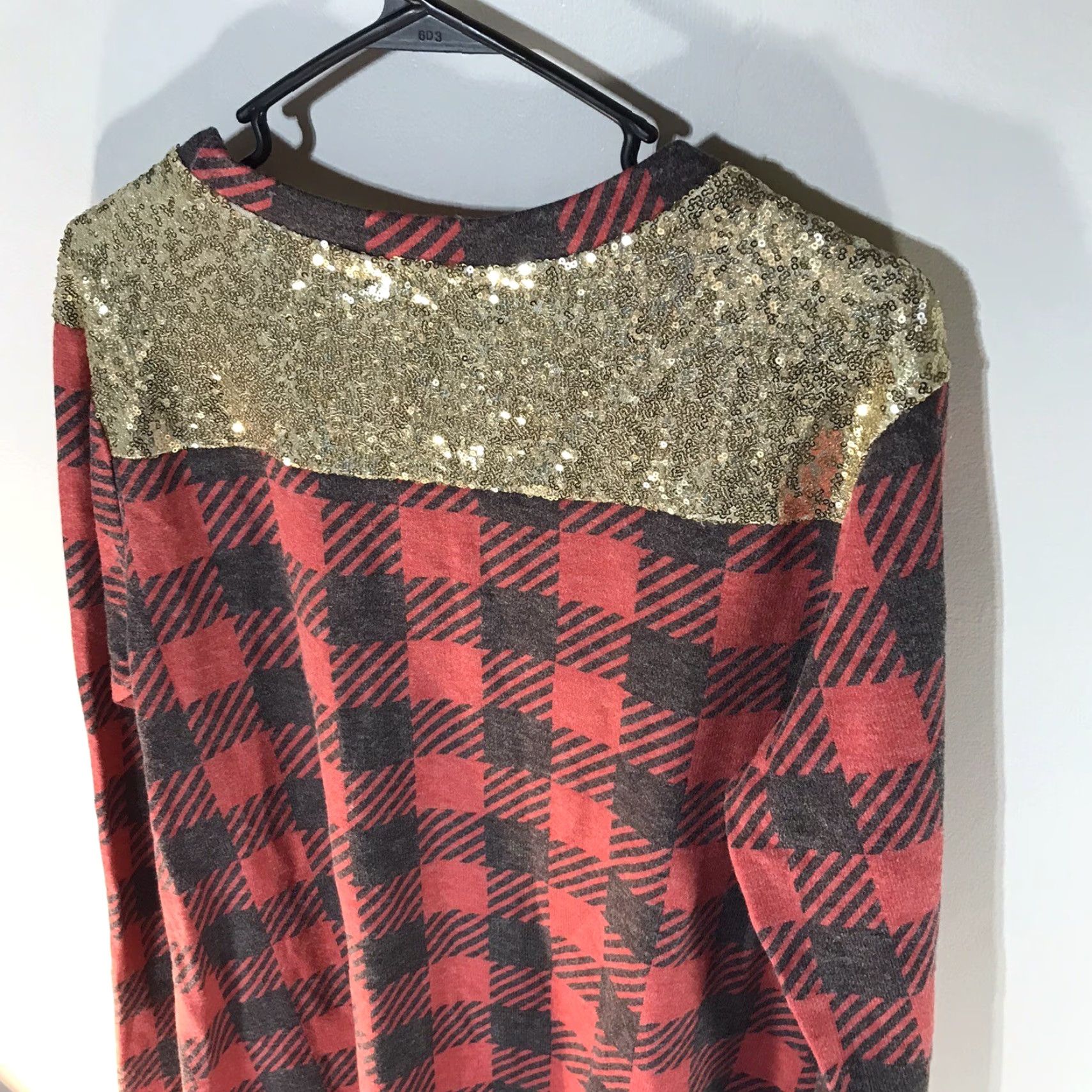 Vintage Simply Southern Red/Gray Plaid A-Line Dress with Gold Sequins, Womens Plus Size 2X, Long Sleeve, Casual Size XXL / US 16-18 / IT 52-54 - 4 Thumbnail