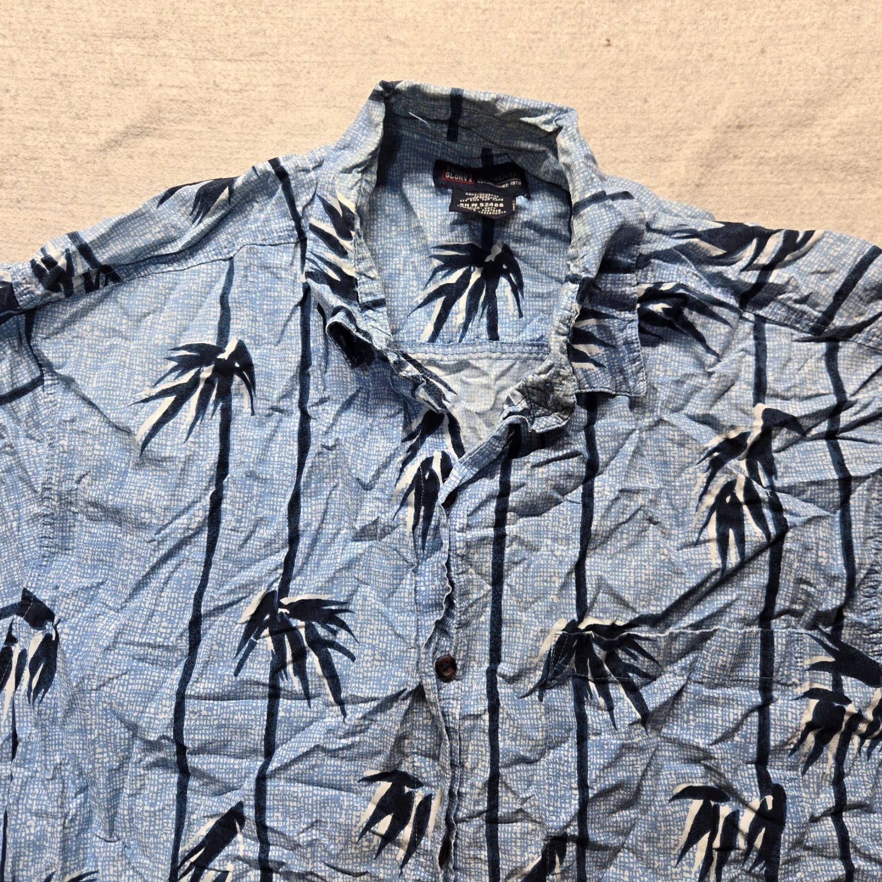 Faded Glory Faded Glory Shirt Blue Palm Print Hawaiian 100% Cotton Button Up Beach Men's L Size US L / EU 52-54 / 3 - 2 Thumbnail