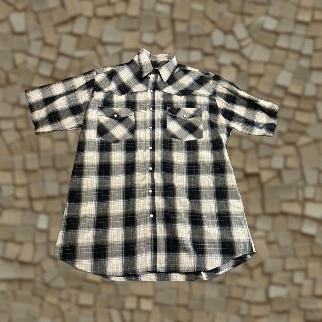 Vintage Workn'Sport Shirt Men's XL Tall Black Plaid Button-Up Short Sleeve Shirt Size US XL / EU 56 / 4 - 1 Thumbnail