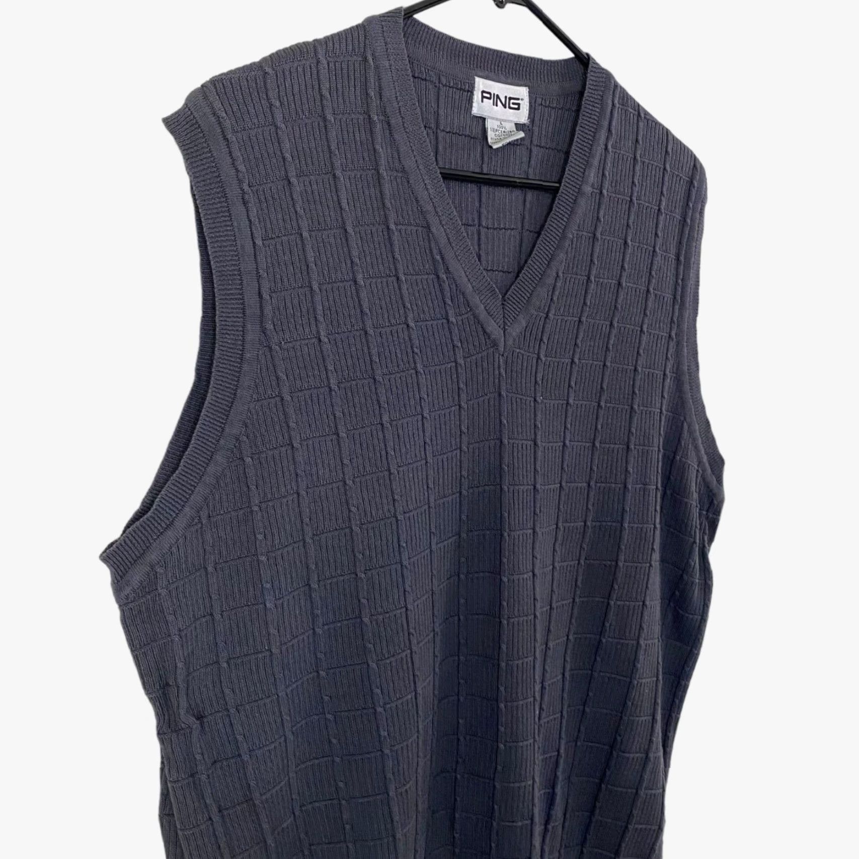 Vintage VINTAGE Ping V-Neck Sweater Vest Mens Large Gray Textured Knit Golf Pullover Shirt Size US L / EU 52-54 / 3 - 4 Thumbnail