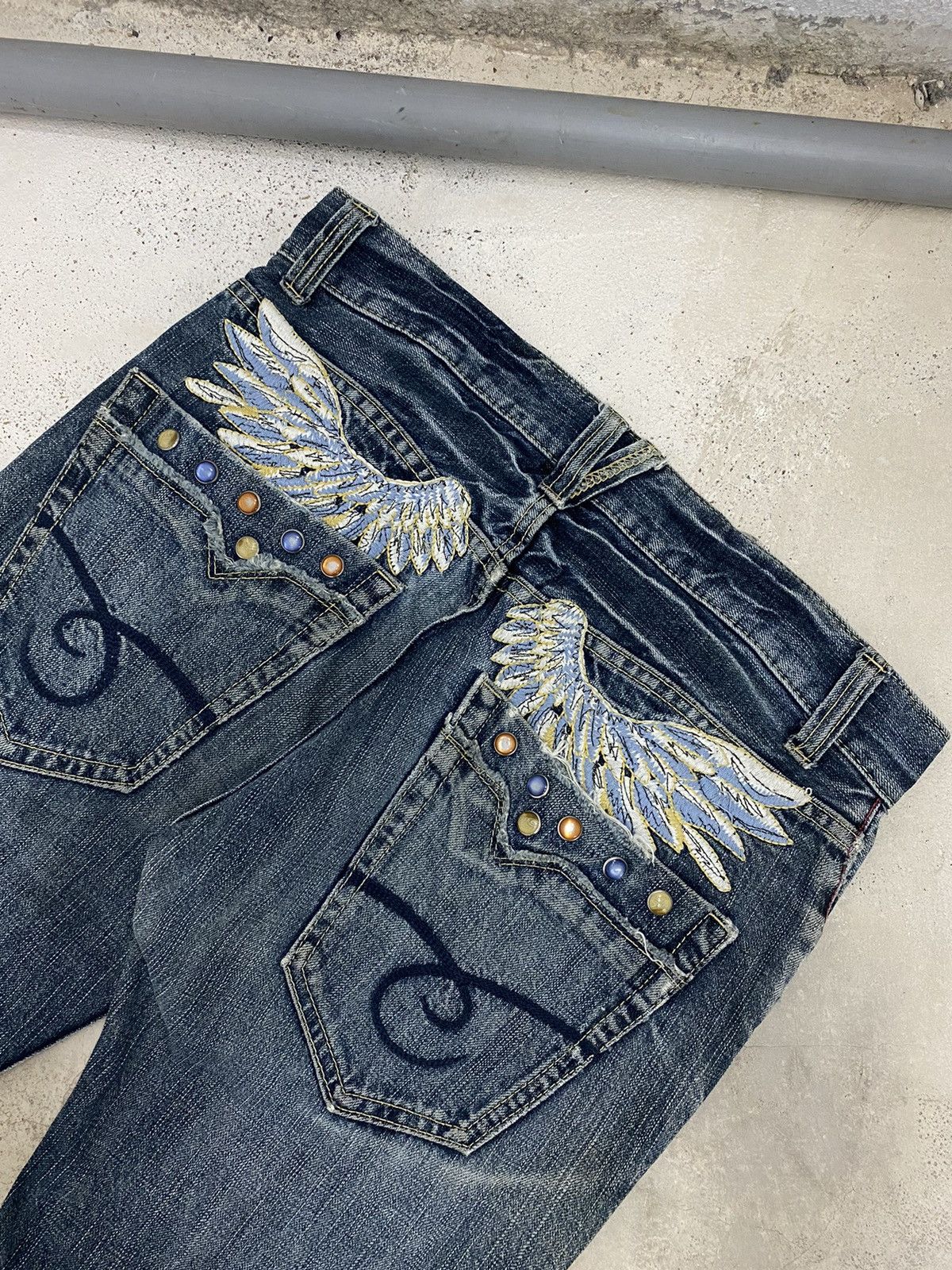 Japanese Brand Winger Japan Patch Embellishments Blue Way Distressed Jean Size US 31 - 12 Thumbnail