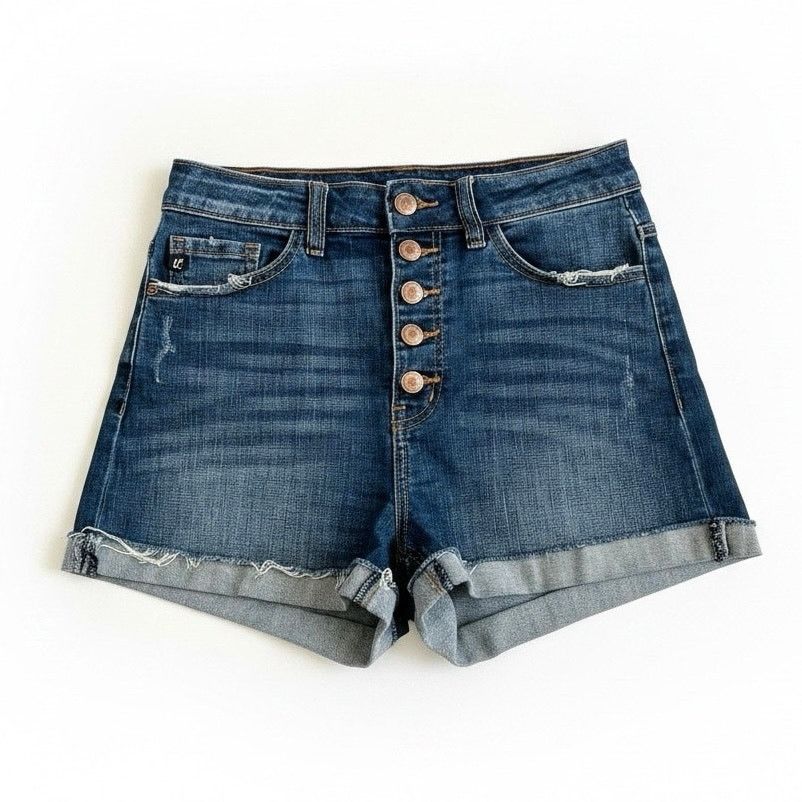 Other Kancan Dark Wash Distressed High Rise Mini Jean Shorts Size 26" / US 2 / IT 38 - 1 Thumbnail