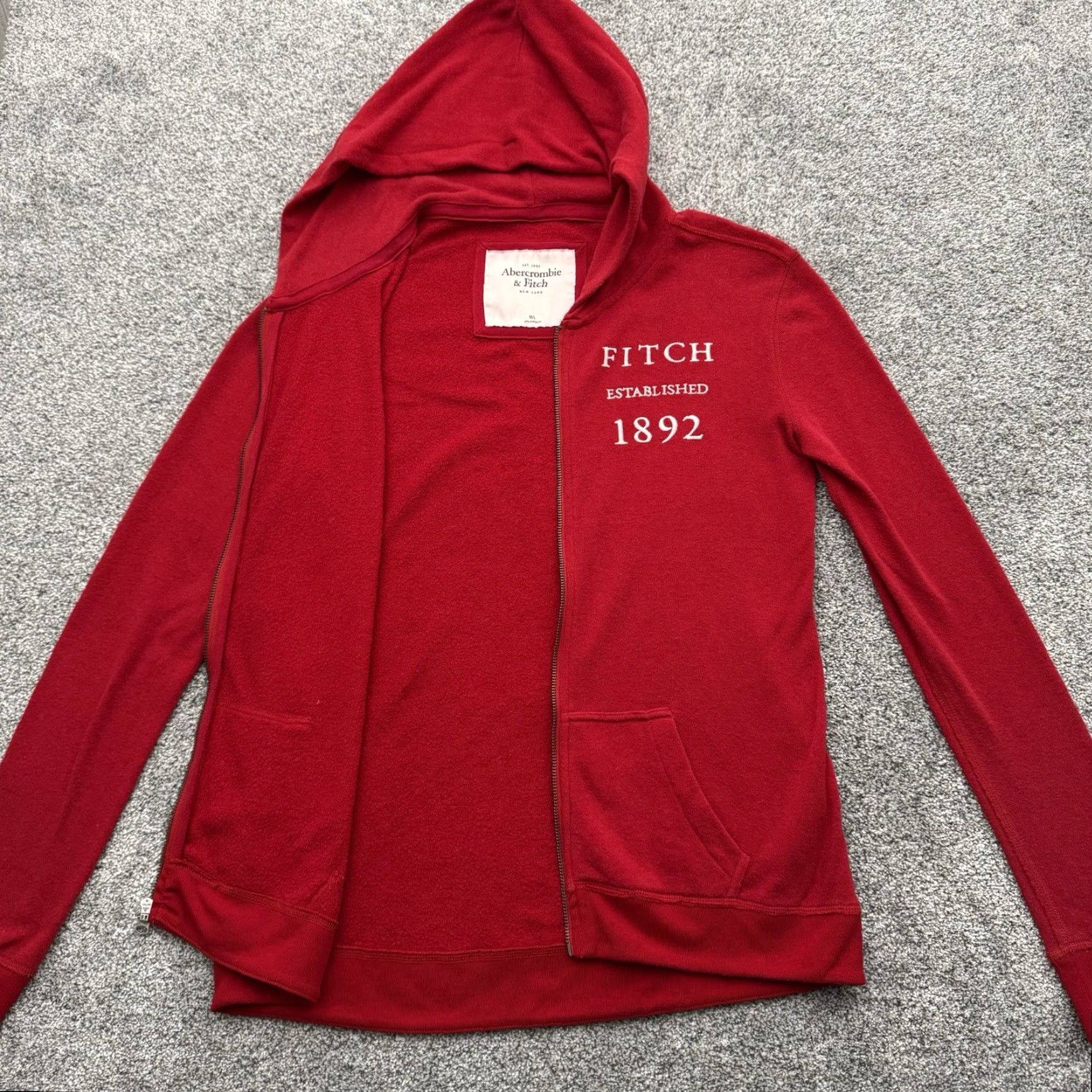 Abercrombie & Fitch VINTAGE Abercrombie & Fitch Full Zip Hoodie Mens M/L Red Cotton Polyester Spell Out Embroidered Zipper Streetwear Grunge 90s/2000s Size US M / EU 48-50 / 2 - 6 Thumbnail