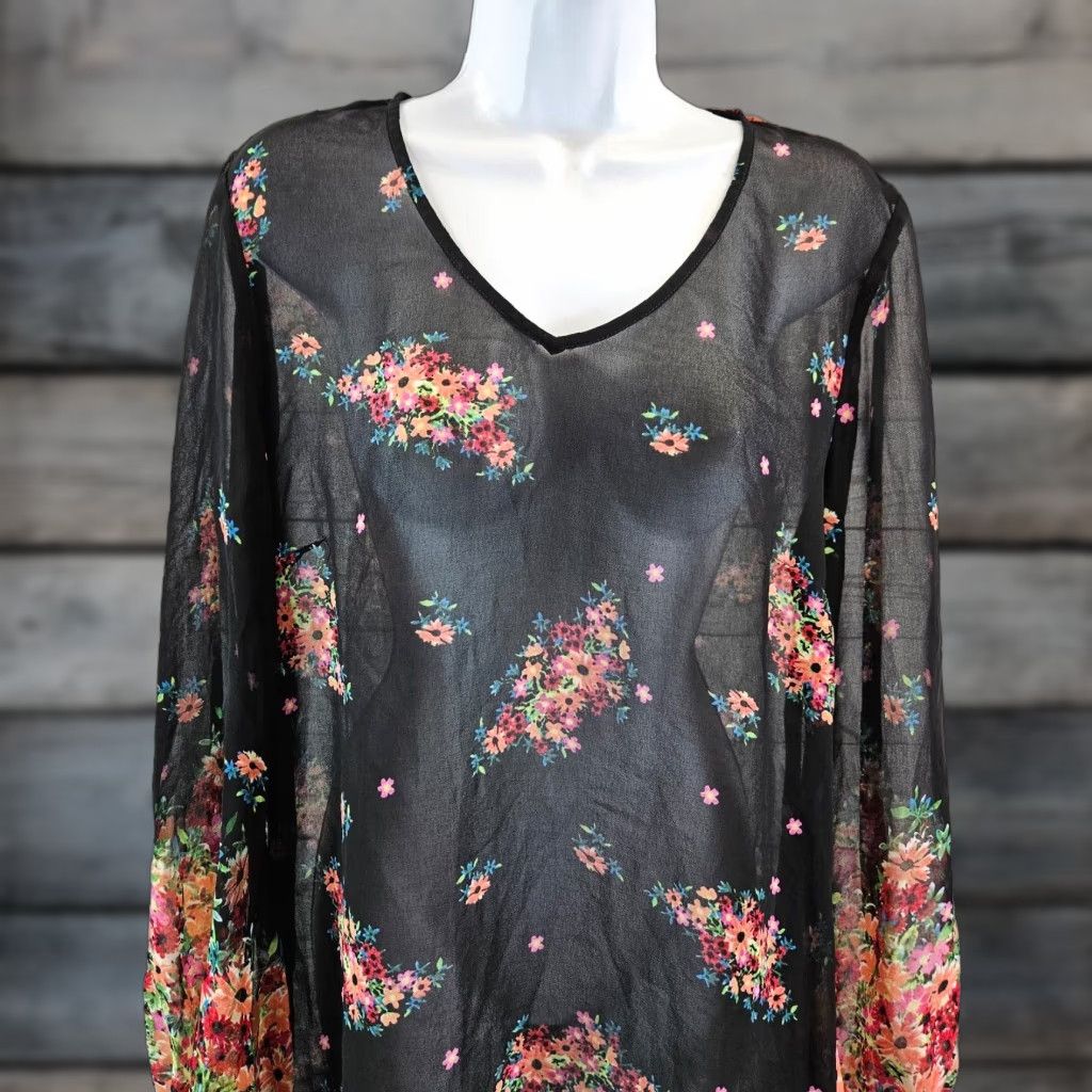 Vintage Cabi Blouse Womens Sz Medium Black Pink Floral Semi Sheer Size M / US 6-8 / IT 42-44 - 1 Thumbnail
