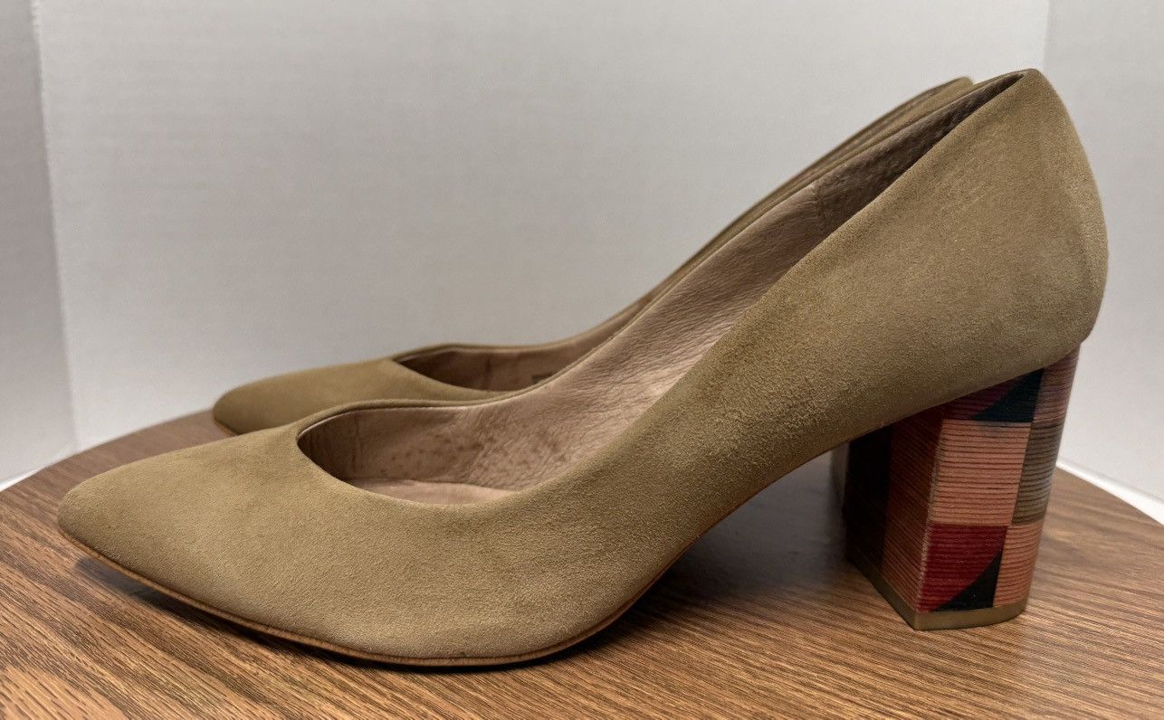 Anthropologie Anthropologie Suede Camel Pointed Checkerbox Wood Block Heel Size US 11 / IT 41 - 2 Thumbnail