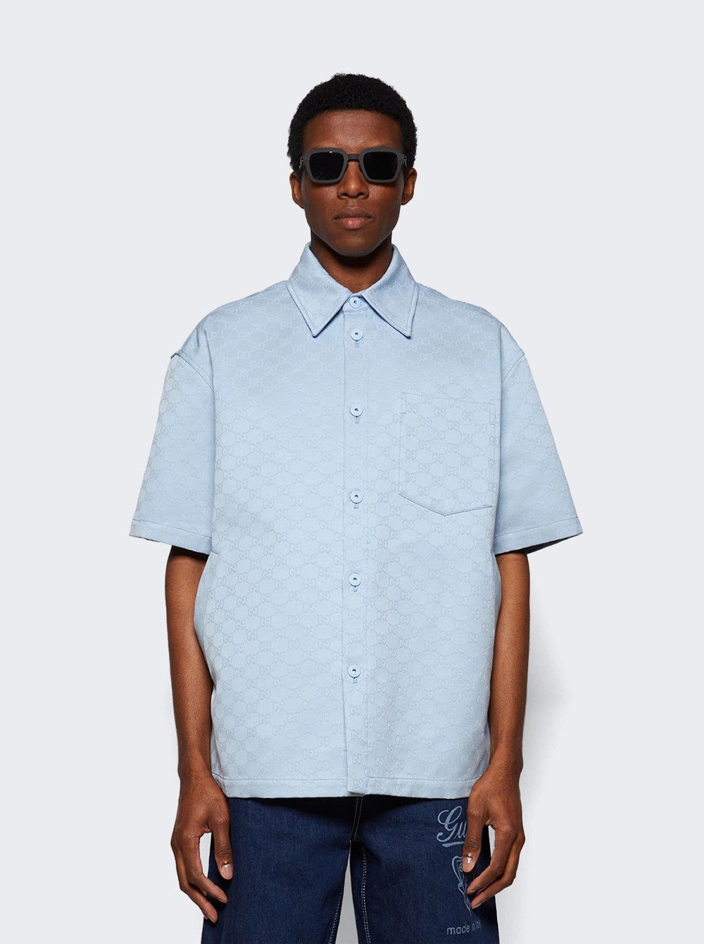 Gucci o1la5ras0426 Oversize GG Cotton Shirt in Blue Size US M / EU 48-50 / 2 - 2 Thumbnail