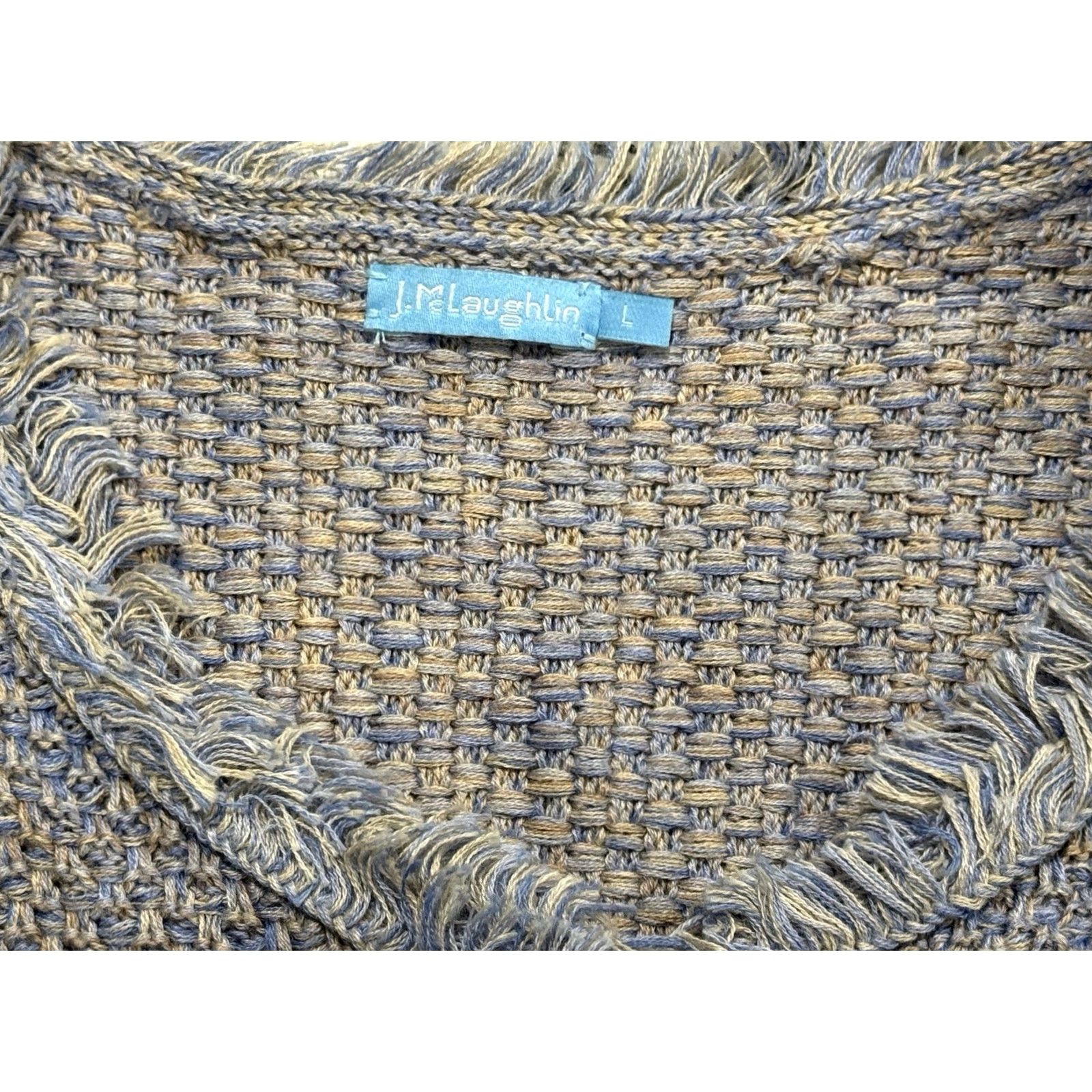J.McLaughlin J McLaughlin Nan Long Cardigan Jacket Tweed Knit Modal Fringe Blue Sz L Size L / US 10 / IT 46 - 2 Thumbnail