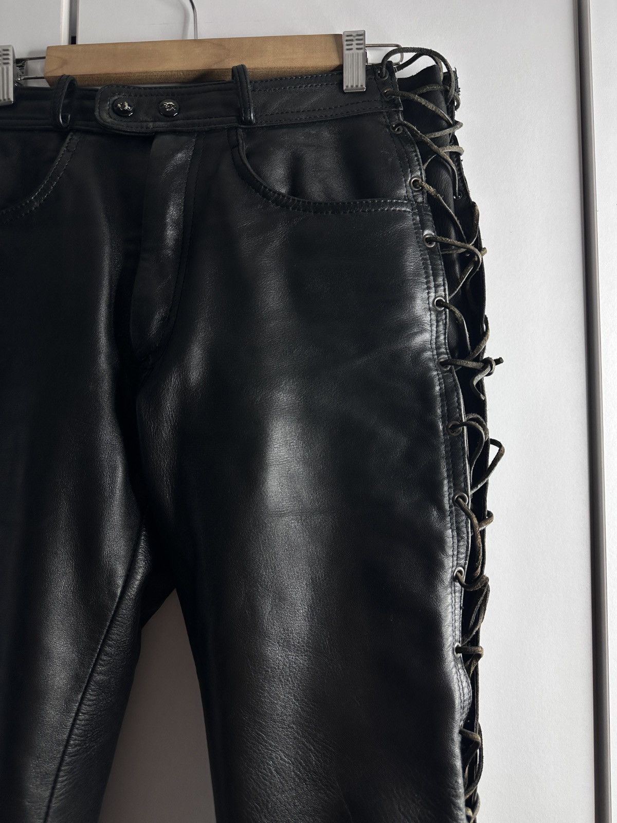 Other Vintage Polo Heavy Leather Lace-Up Pants Black size 38 Size 27" / US 4 / IT 40 - 2 Thumbnail