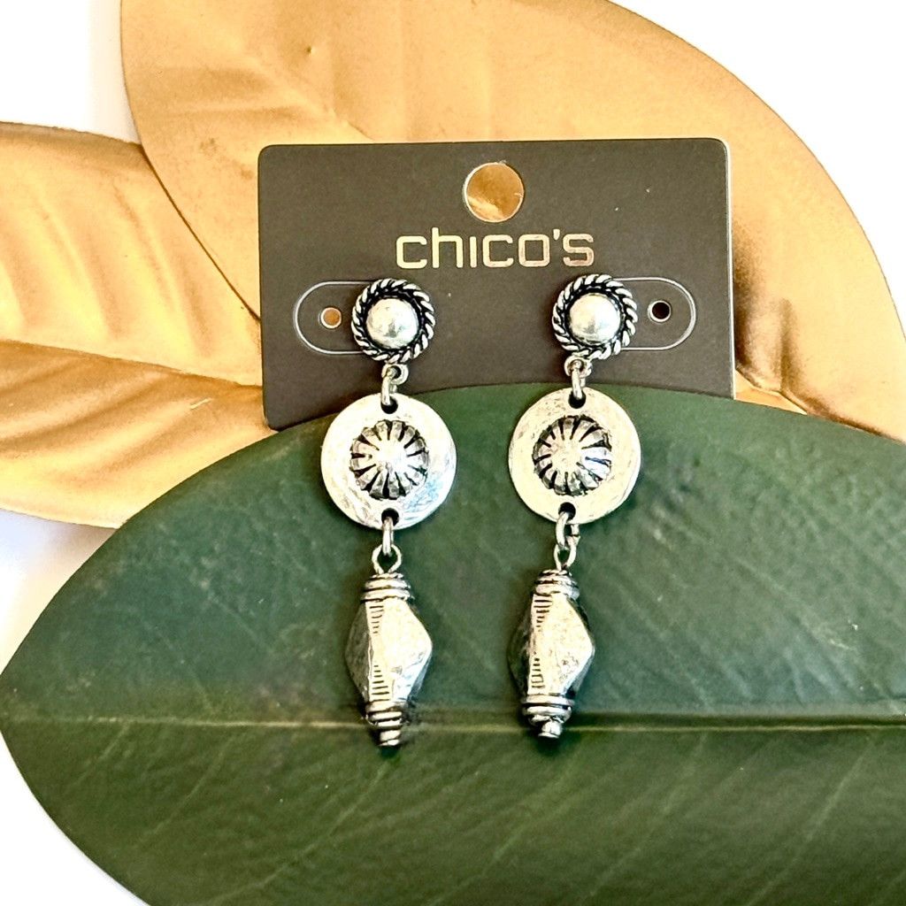 Chicos CHICO’S 2” Silver Beaded Drop Post Back Earrings | NWT Size ONE SIZE - 4 Thumbnail