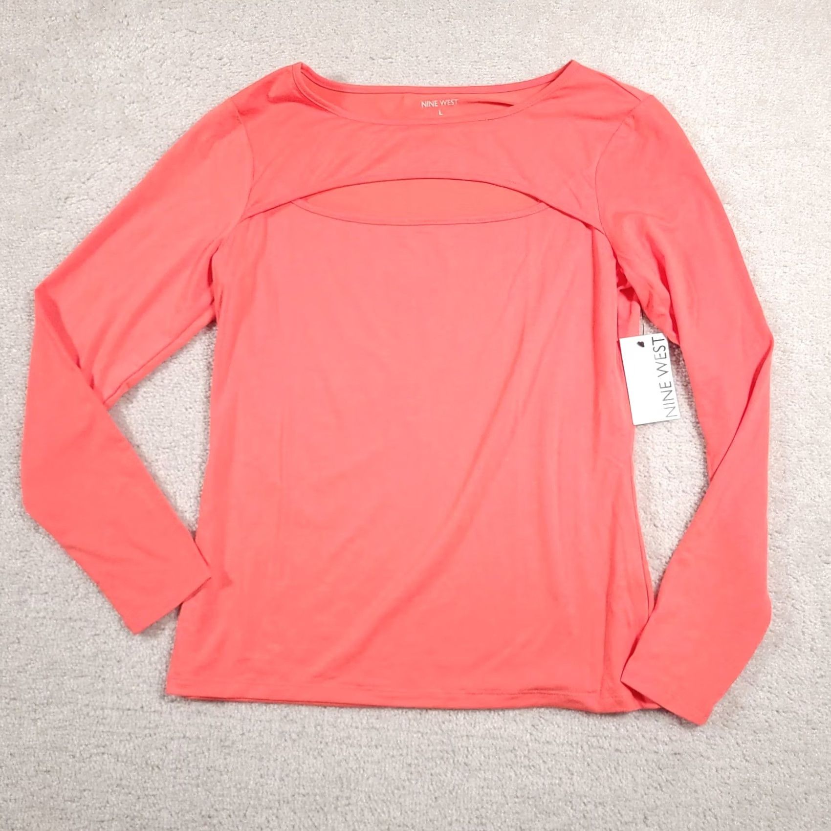 Nine West Nine West Shirt Women's Large Coral Keyhole Neckline Athletic Stretch Yoga Size L / US 10 / IT 46 - 2 Thumbnail