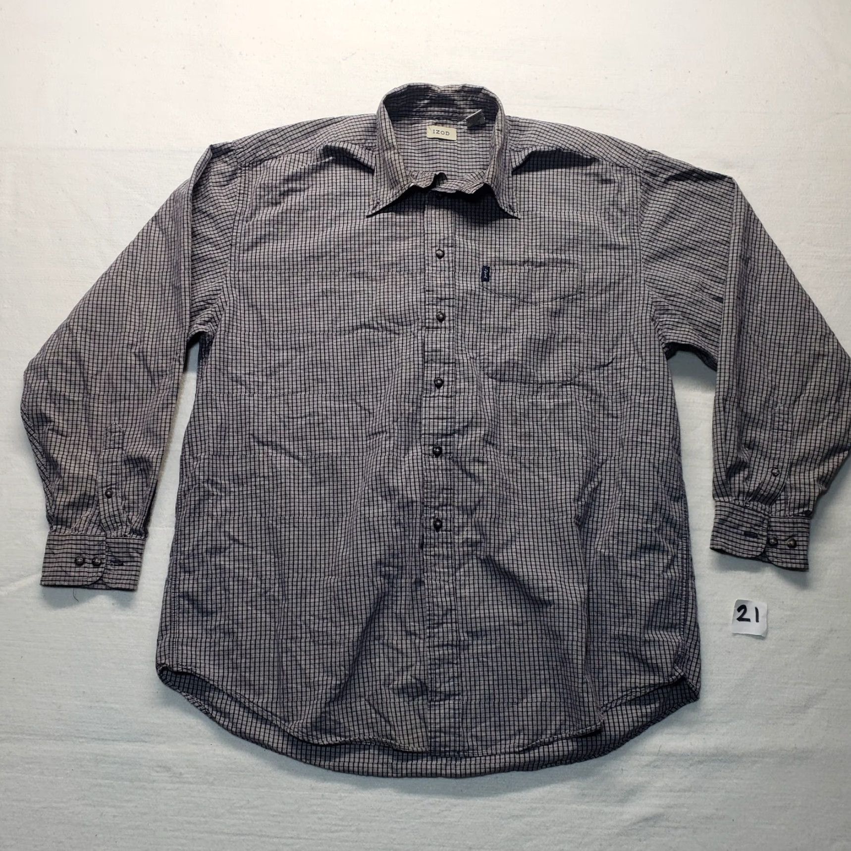 Izod IZOD Shirt Adult Men's Gray Checkered Short Sleeve Button Up XL Extra Large Size US XL / EU 56 / 4 - 2 Thumbnail