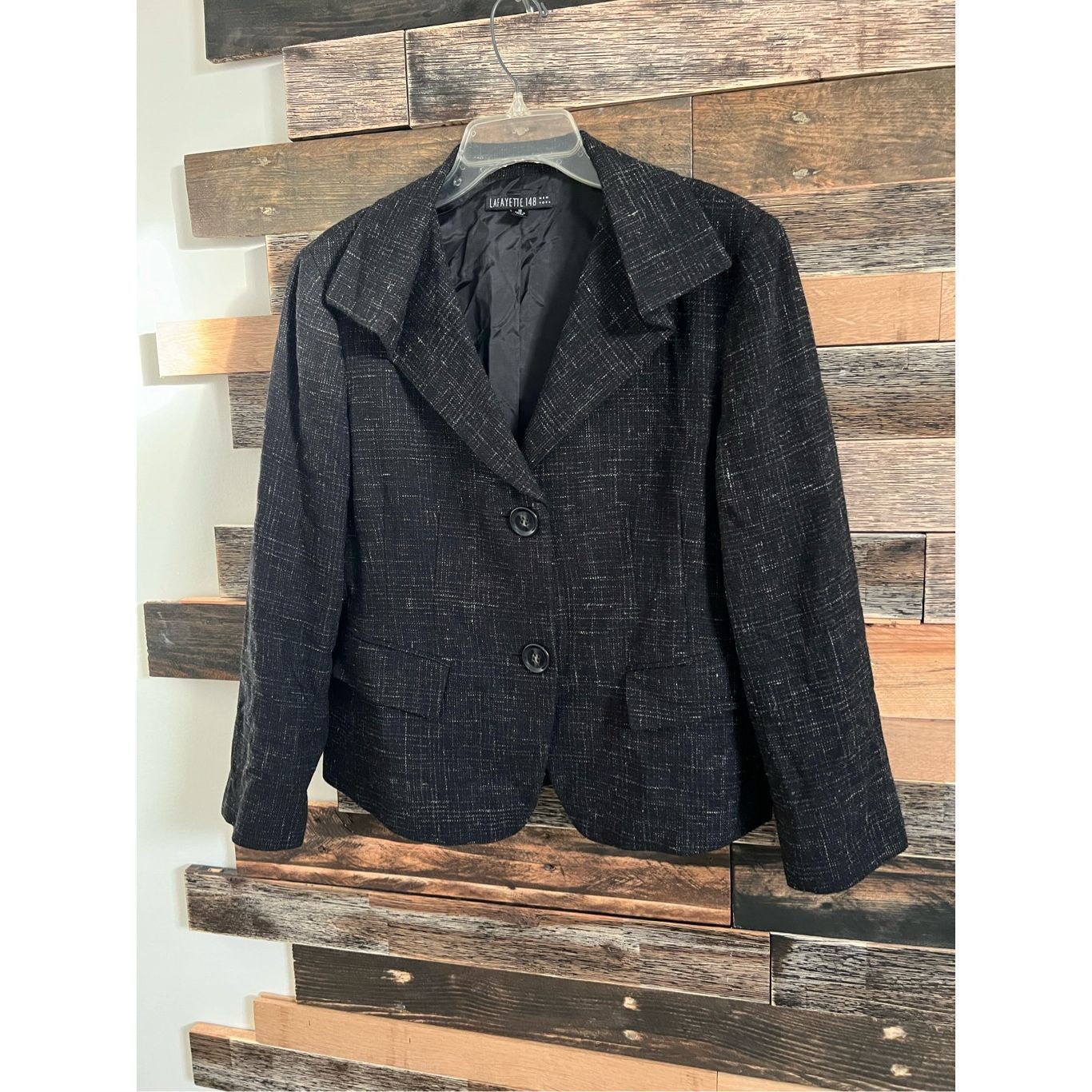 Lafayette 148 Lafayette 148 Black Tweed Folded Collar Alpaca Wool Blend Bl Size XL / US 12-14 / IT 48-50 - 1 Thumbnail