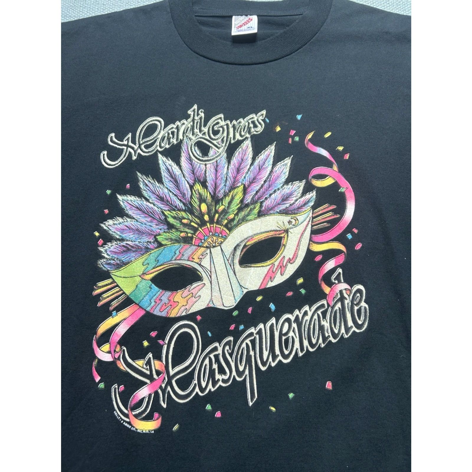 Vintage VINTAGE Mardi Gras T-Shirt 90s Graphic XL Black Men Shirt Adults Mens New Orleans Mask Size US XL / EU 56 / 4 - 2 Thumbnail