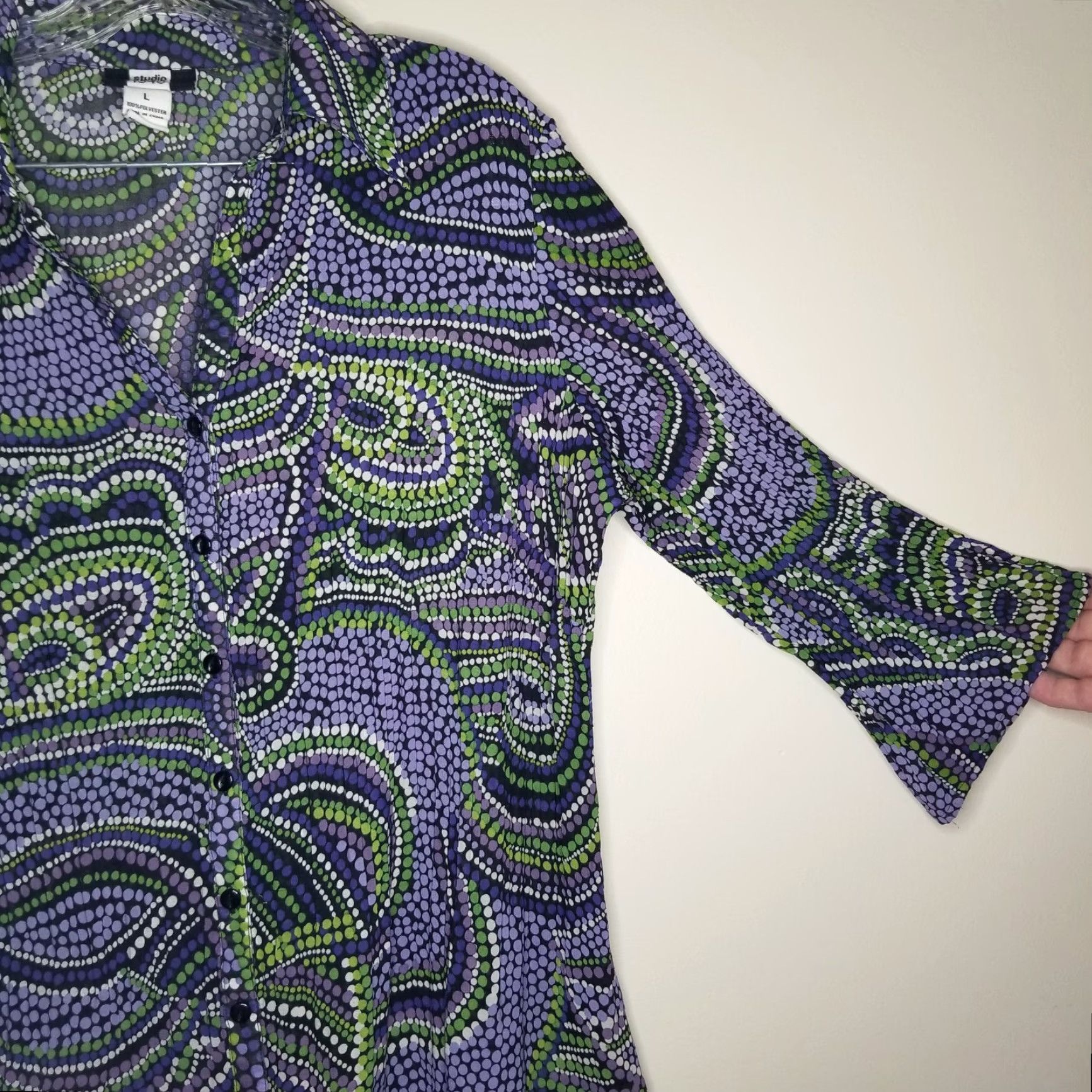 Vintage STUDIO 1940 Women's Long Sleeve Blouse Size L Purple Green Size L / US 10 / IT 46 - 4 Thumbnail