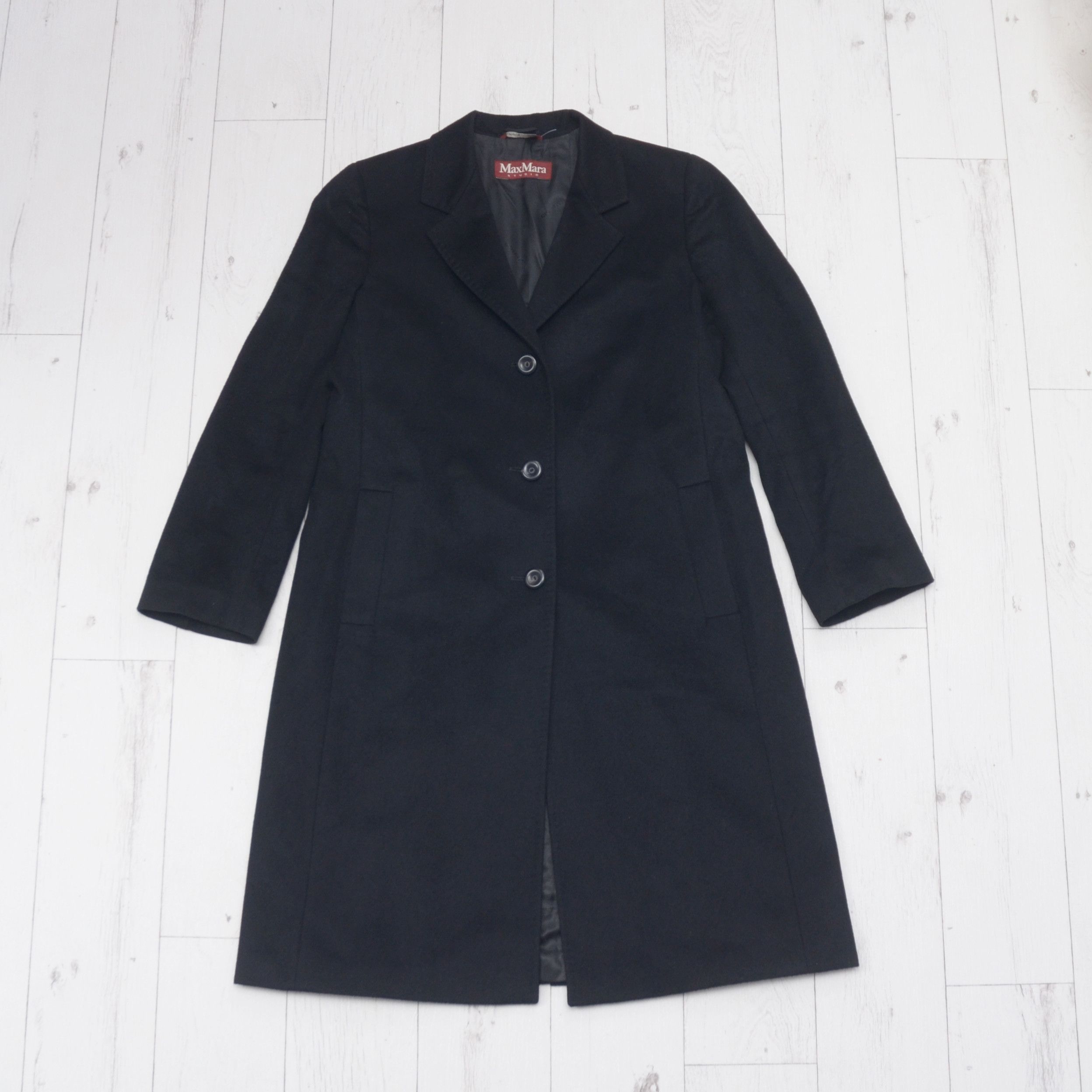 image of Max Mara Studio Long Coat 100% Cashmere Uk 14 Us 12 in Black, Women's (Size XL)