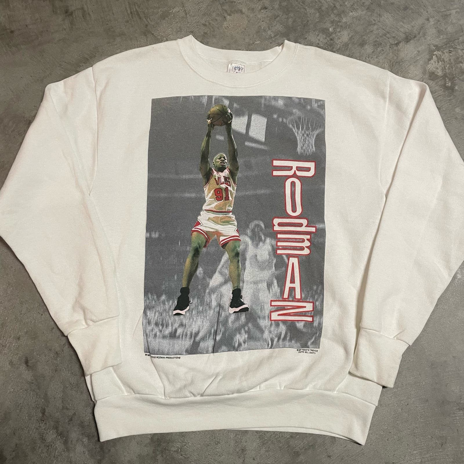 image of Delta Vintage 1997 Today’S Trendz Dennis Rodman Sweatshirt in White, Men's (Size Large)