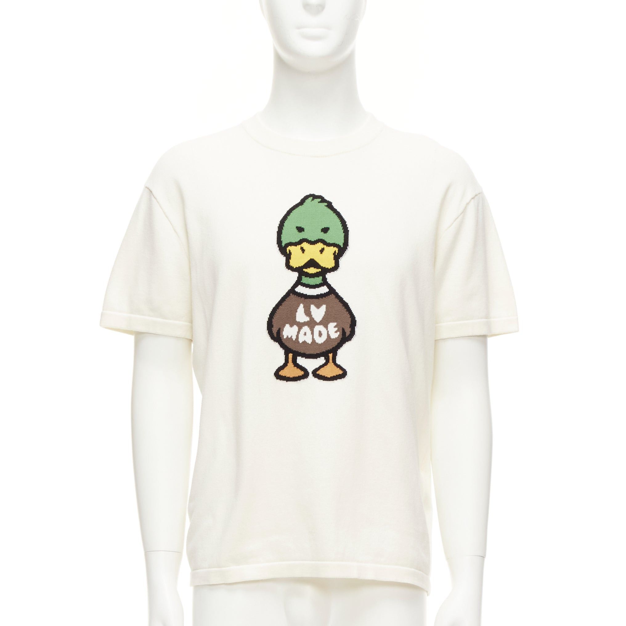 Image of Louis Vuitton Nigo Lv Made Duck Cream Intarsia Jacquard Knit Top S, Men's (Size Small)