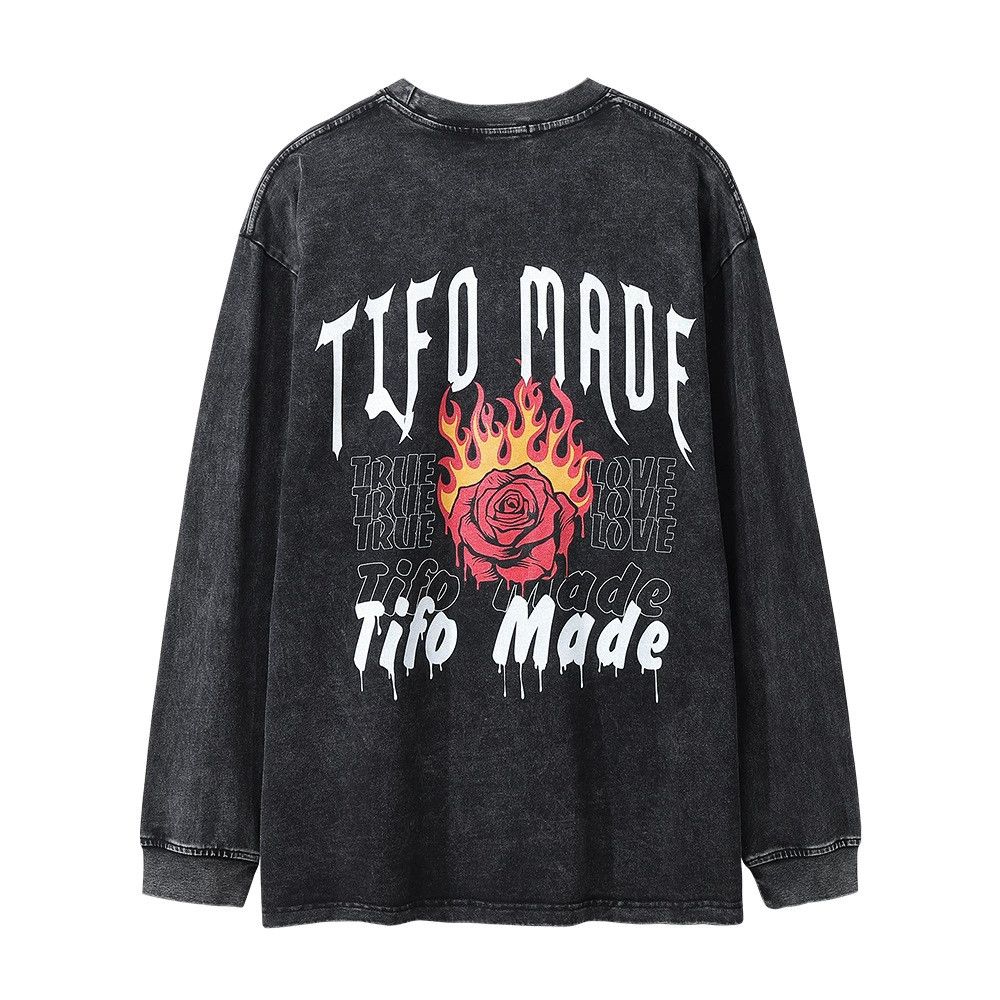 Vintage Men's loose distressed rose flame print long sleeve t-shirt Size US L / EU 52-54 / 3 - 1 Thumbnail