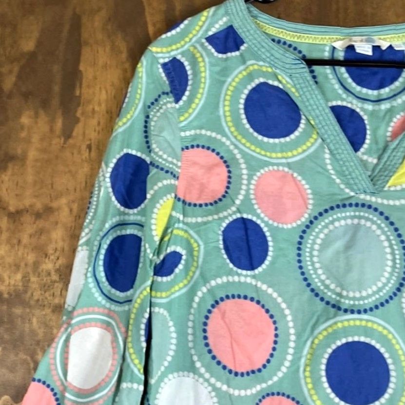 Boden Boden Womens Blouse Mint Green Multicolor Circles 3/4 Sleeve 100% Cotton 8 Regular V-Neck Womens Blouse Office Workwear Casual Formal Size M / US 6-8 / IT 42-44 - 4 Thumbnail