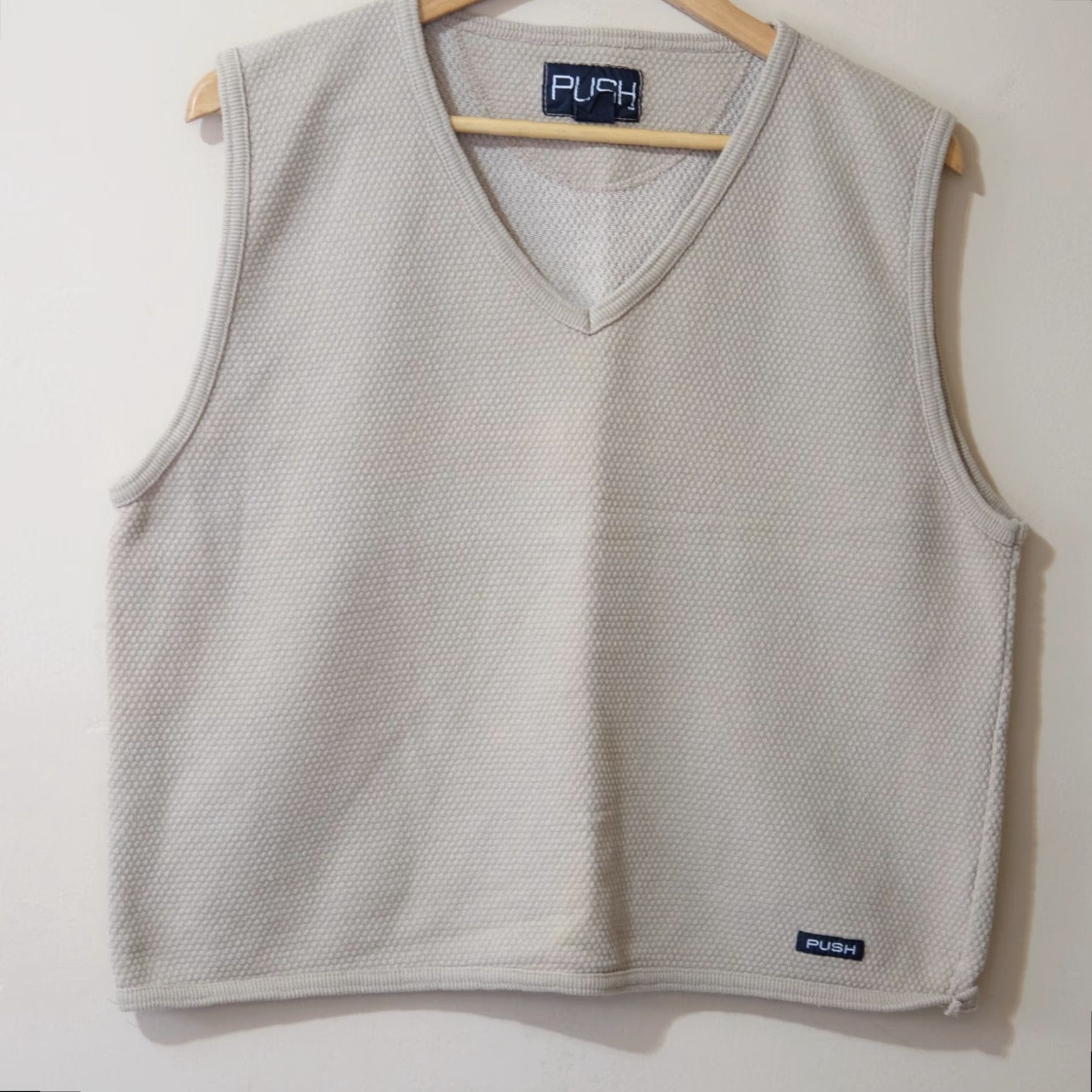 Vintage PUSH Vest Men’s M Medium Beige 100% Cotton Made in USA (#p51-63) Pullover Casual Travel) Size US M / EU 48-50 / 2 - 2 Thumbnail