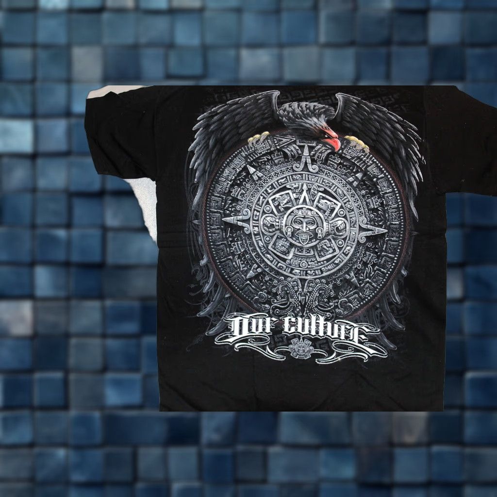 Vintage VINTAGE Aztec Calendar T-Shirt Men Medium Black Graphic Tee Eagle Our Culture 90s Size US M / EU 48-50 / 2 - 1 Thumbnail