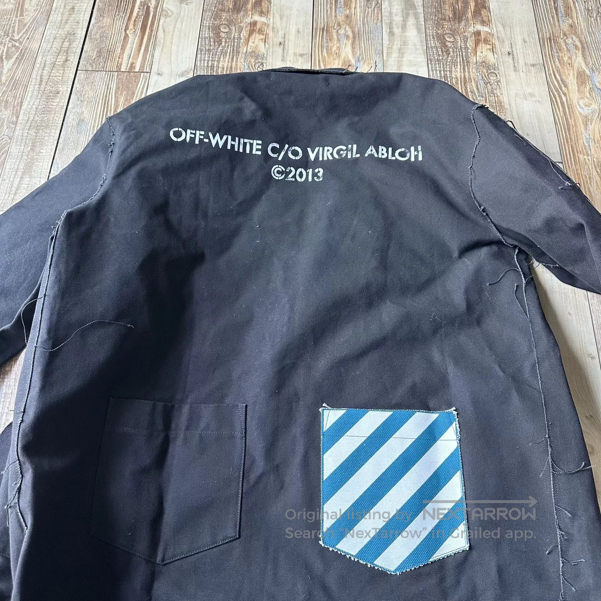 Off-White OFF White Black Distressed Fringe Back Stripe Pocket Coat. Size US M / EU 48-50 / 2 - 7 Thumbnail