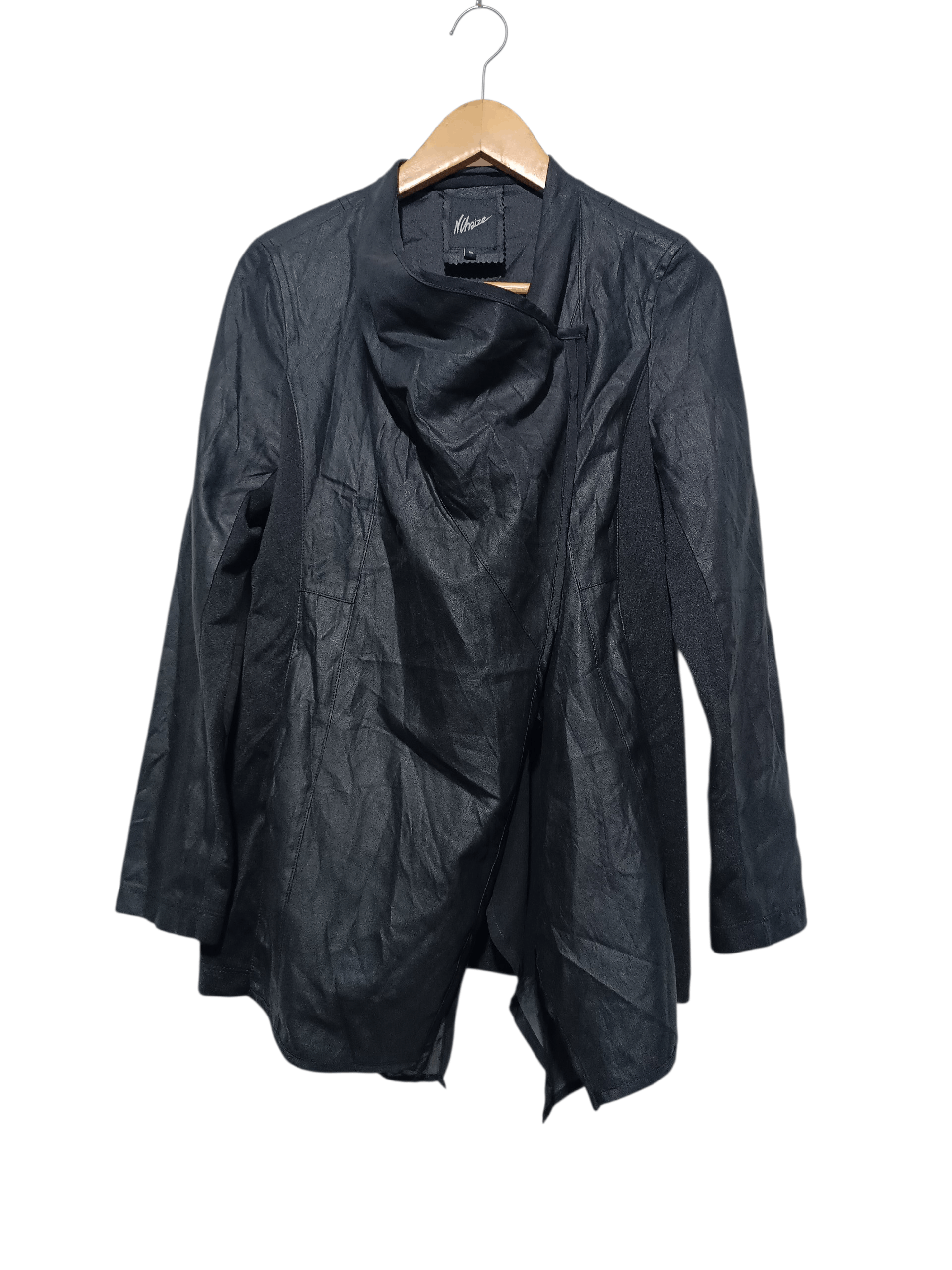 Japanese Brand Black Faux Leather Waterfall Draped Jacket Minimalist Lined Size M / US 6-8 / IT 42-44 - 2 Thumbnail