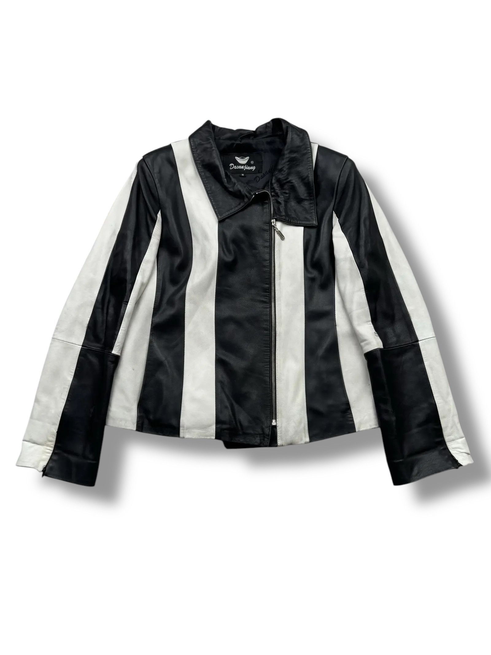 Vintage Y2K Leather Striped Jacket(V358) Size M / US 6-8 / IT 42-44 - 1 Thumbnail
