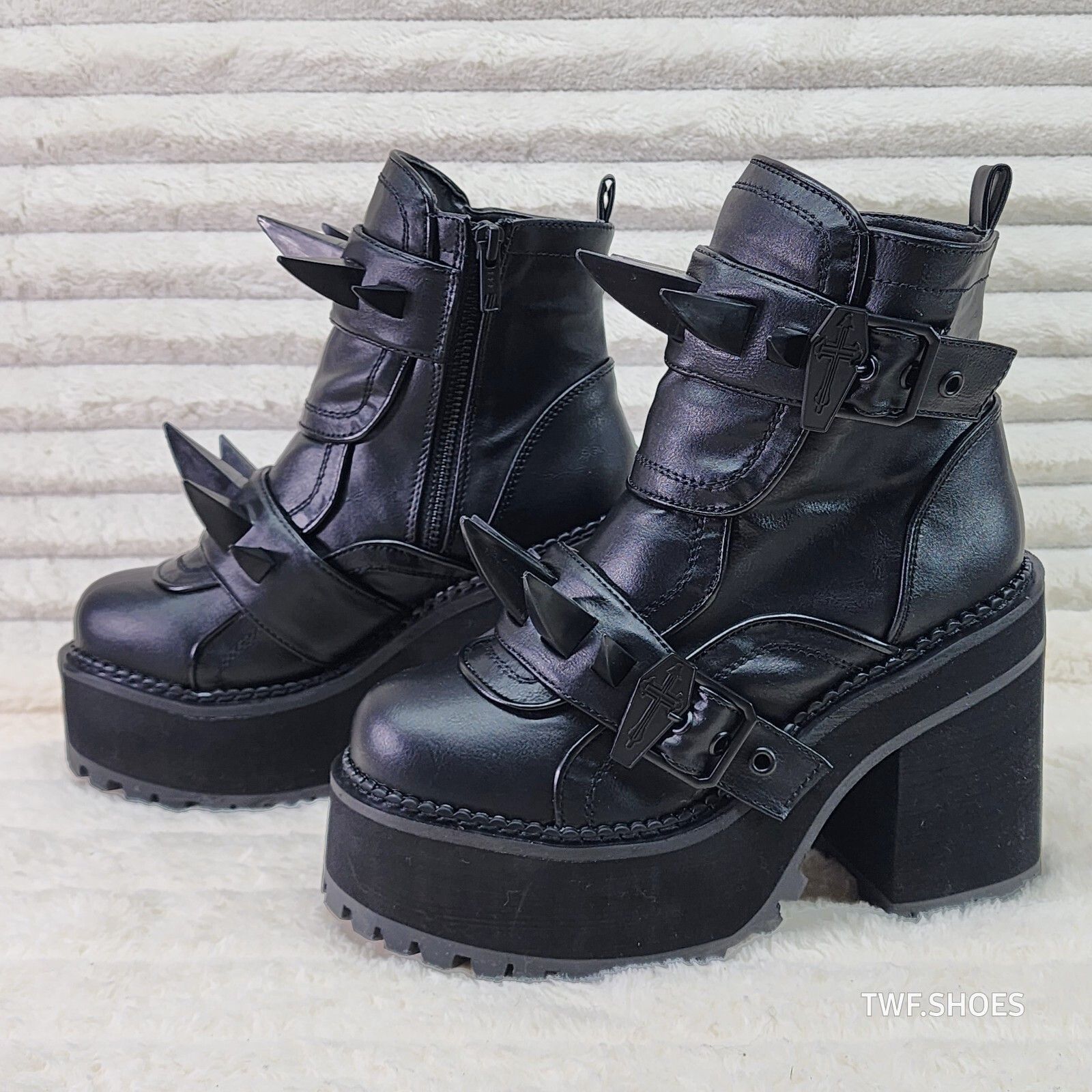Demonia Cult Demonia Assault Black Matte Claw Spiked Platform Ankle Boots Size US 7 / IT 37 - 6 Thumbnail
