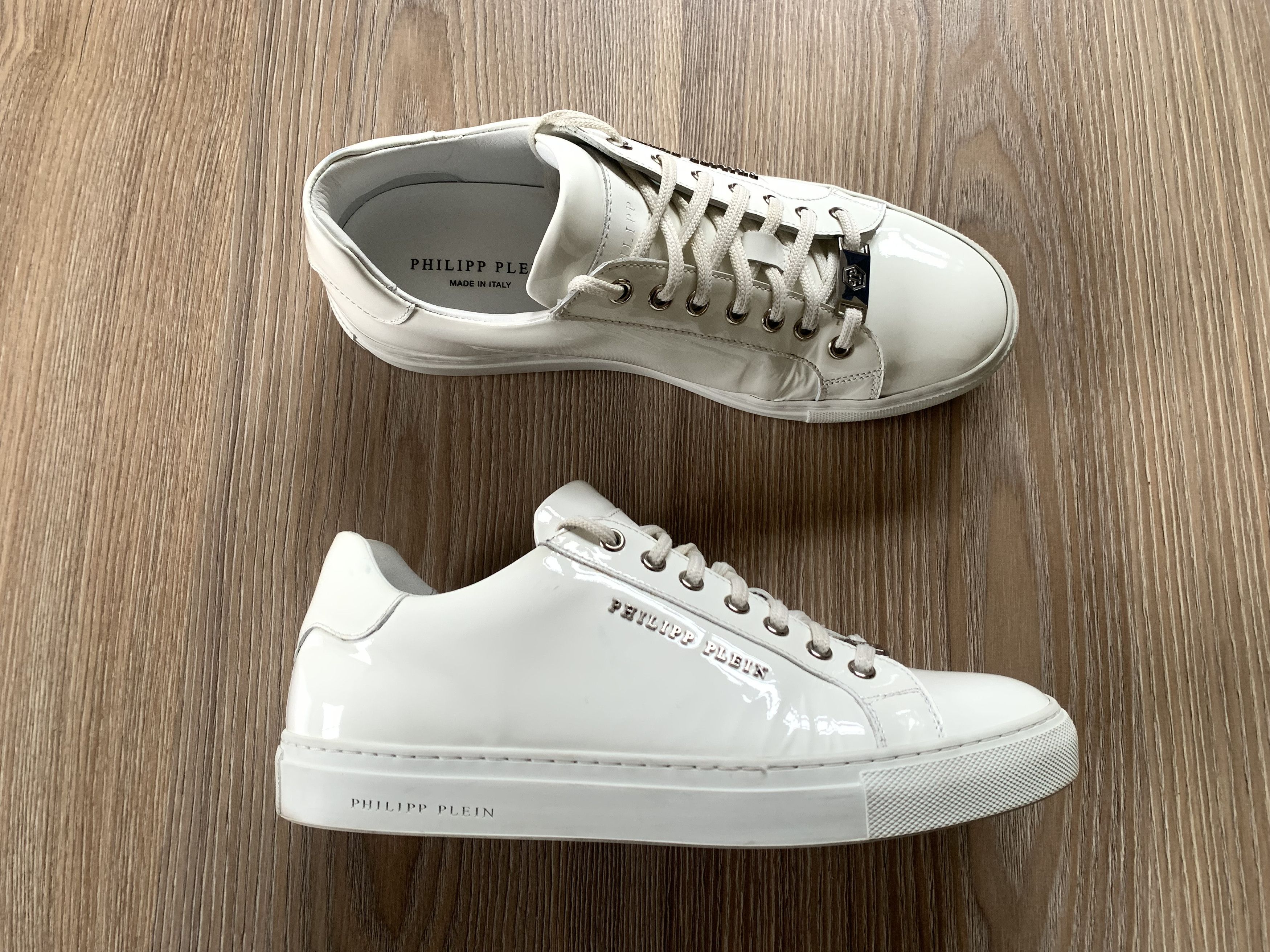 Philipp Plein Philipp Plein Patent White Leather Lo-Top Sneakers Size US 7.5 / EU 40-41 - 2 Thumbnail