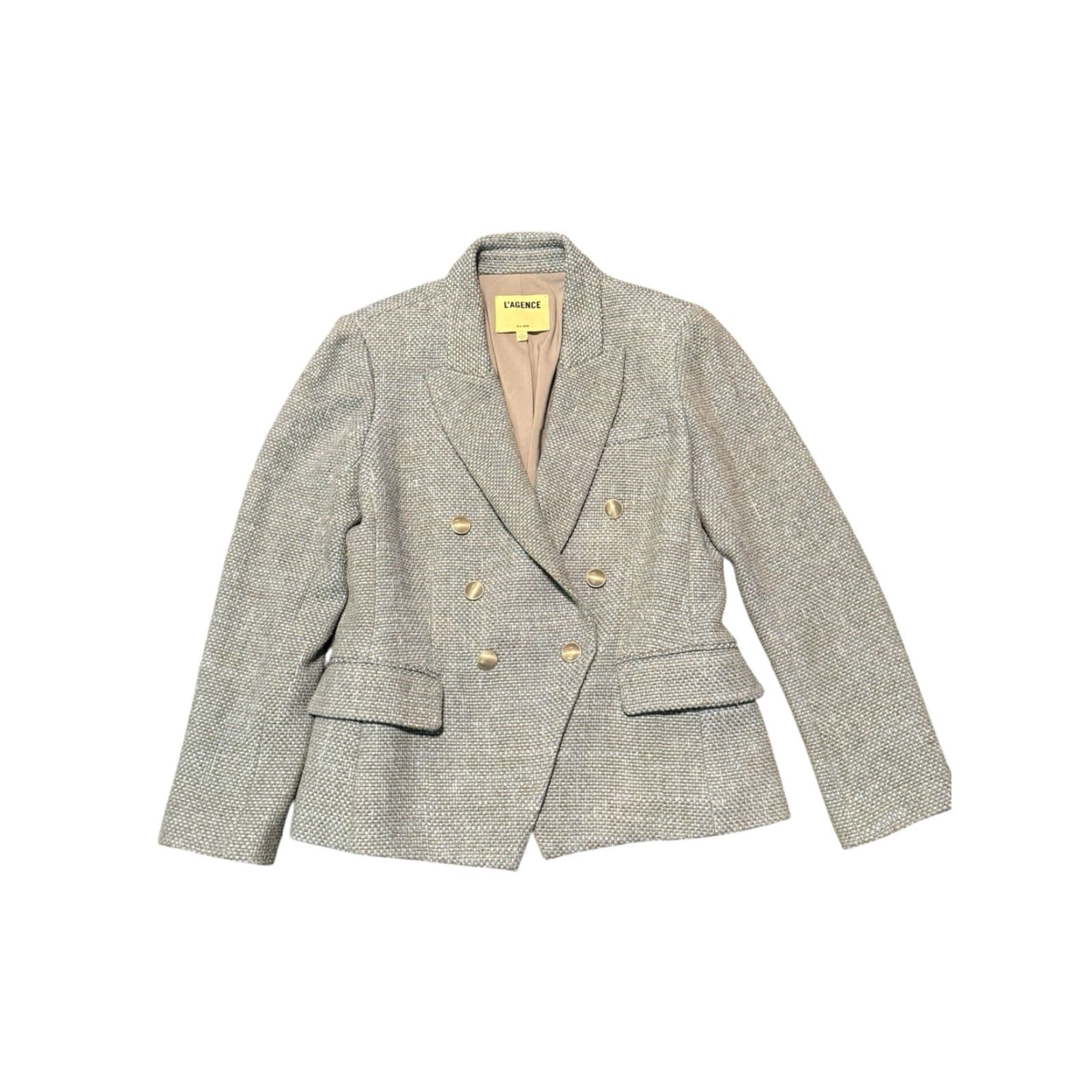 VINTAGE L'AGENCE Kenzie Double-Breasted Tweed Blazer Blue Size 8 Women Blazer Regular Size (Blue)