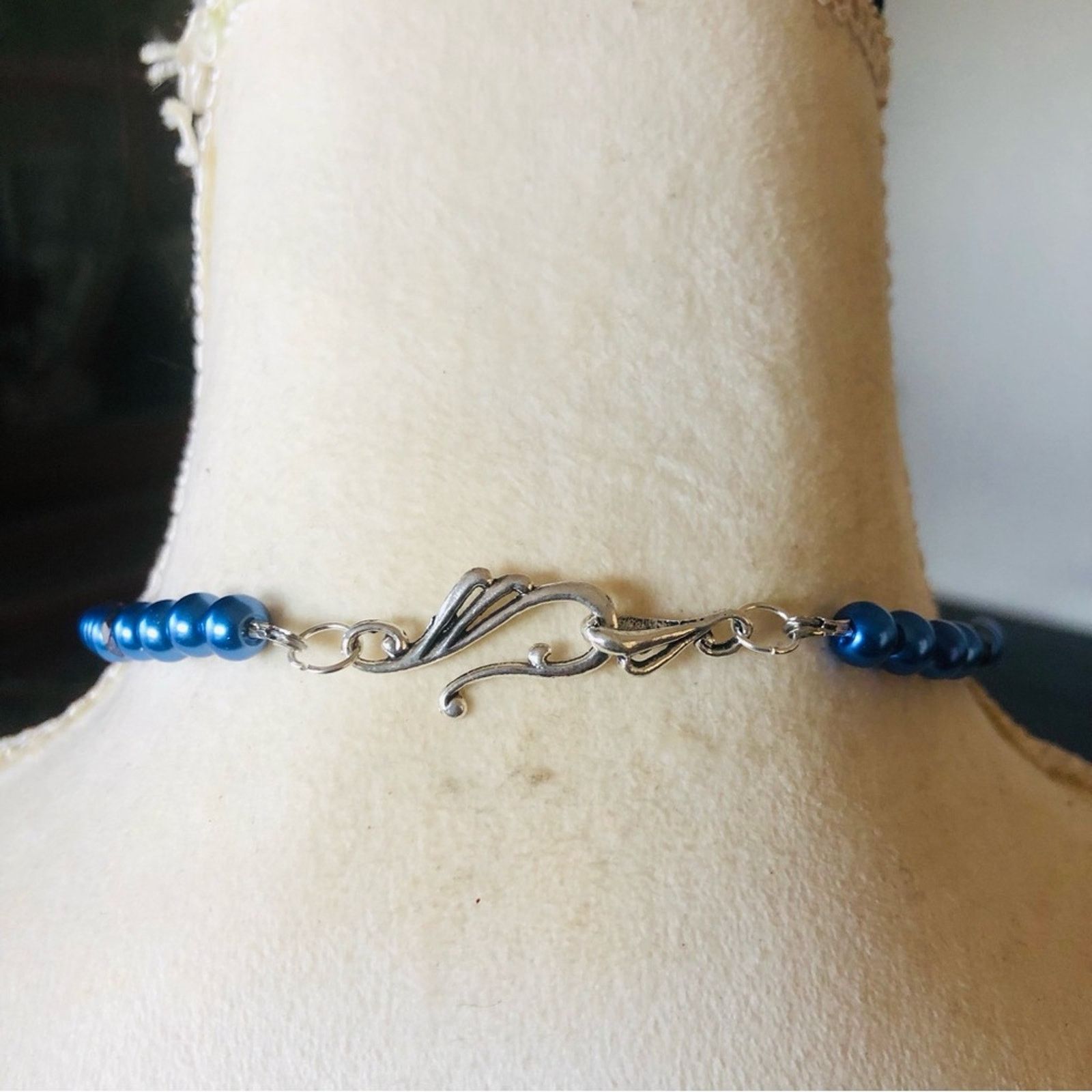 Handmade Handcrafted repurpose royal blue stone Pearl necklace Size ONE SIZE - 7 Thumbnail