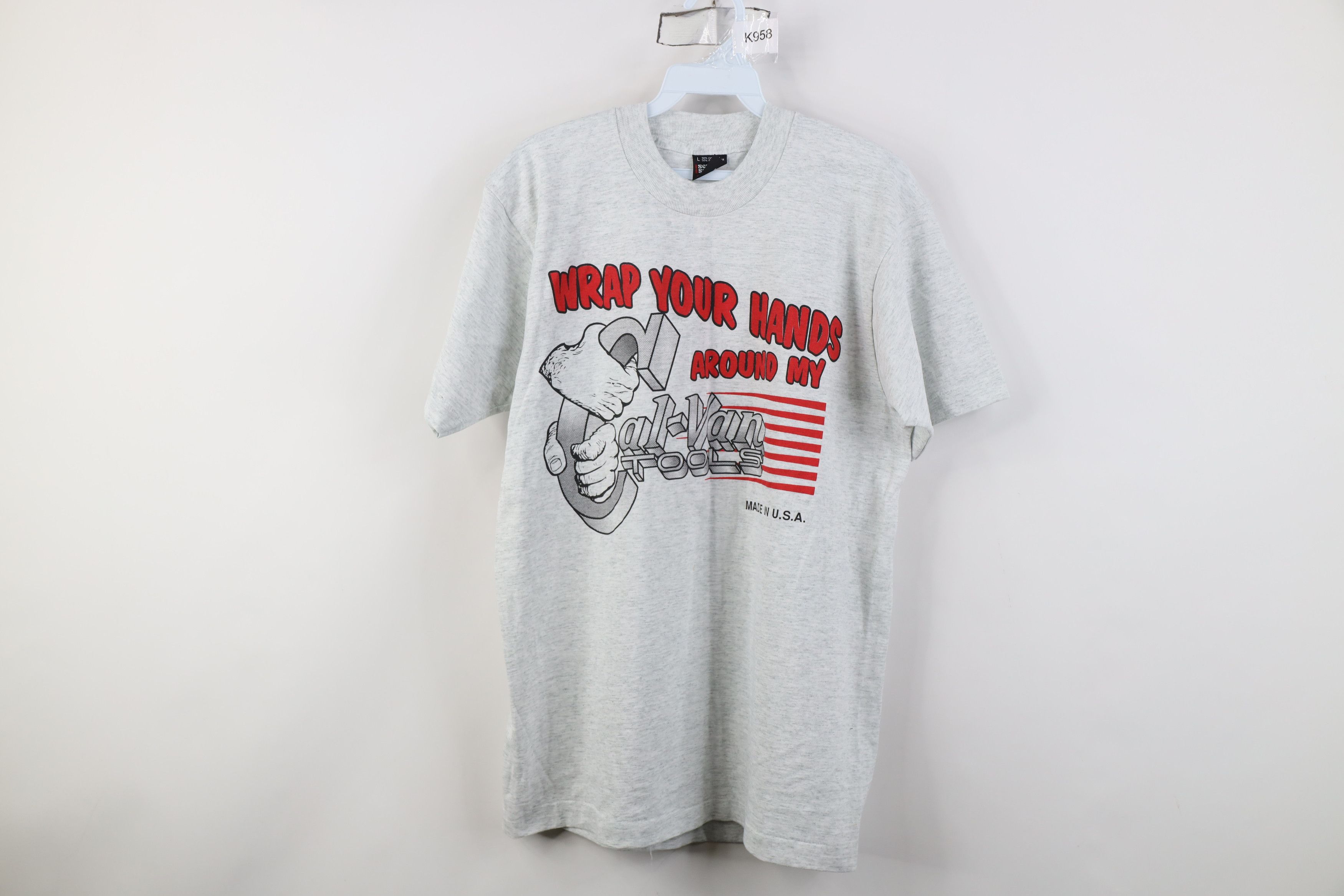 Vintage Vintage 90s Tools Wrap Your Hands T-Shirt Heather Gray USA Size US L / EU 52-54 / 3 - 1 Thumbnail