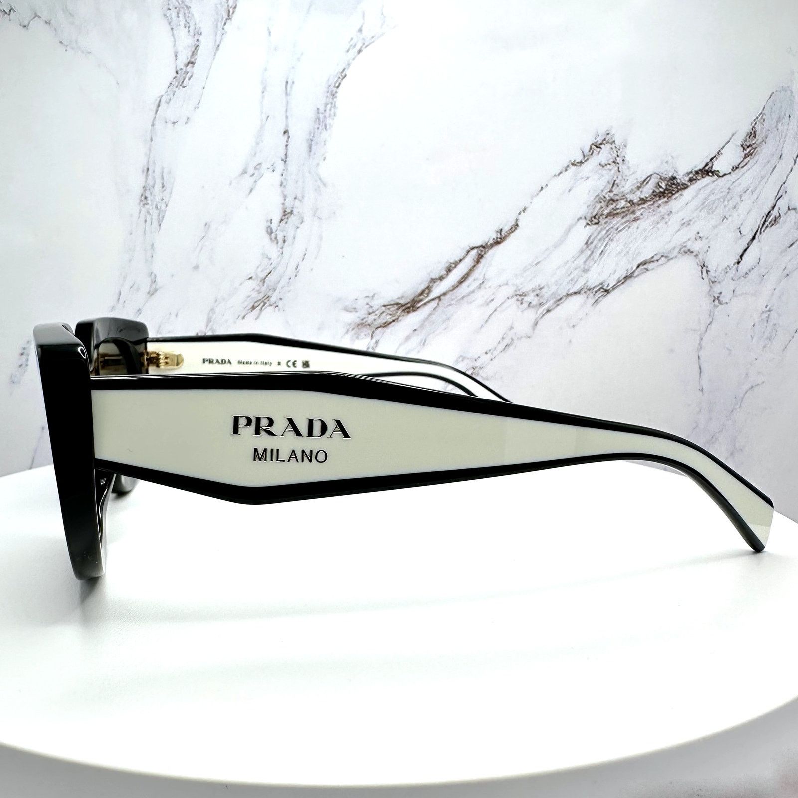 Prada New PRADA Sunglasses Black White Gold Symbole Oval Cat Eye Size ONE SIZE - 8 Thumbnail