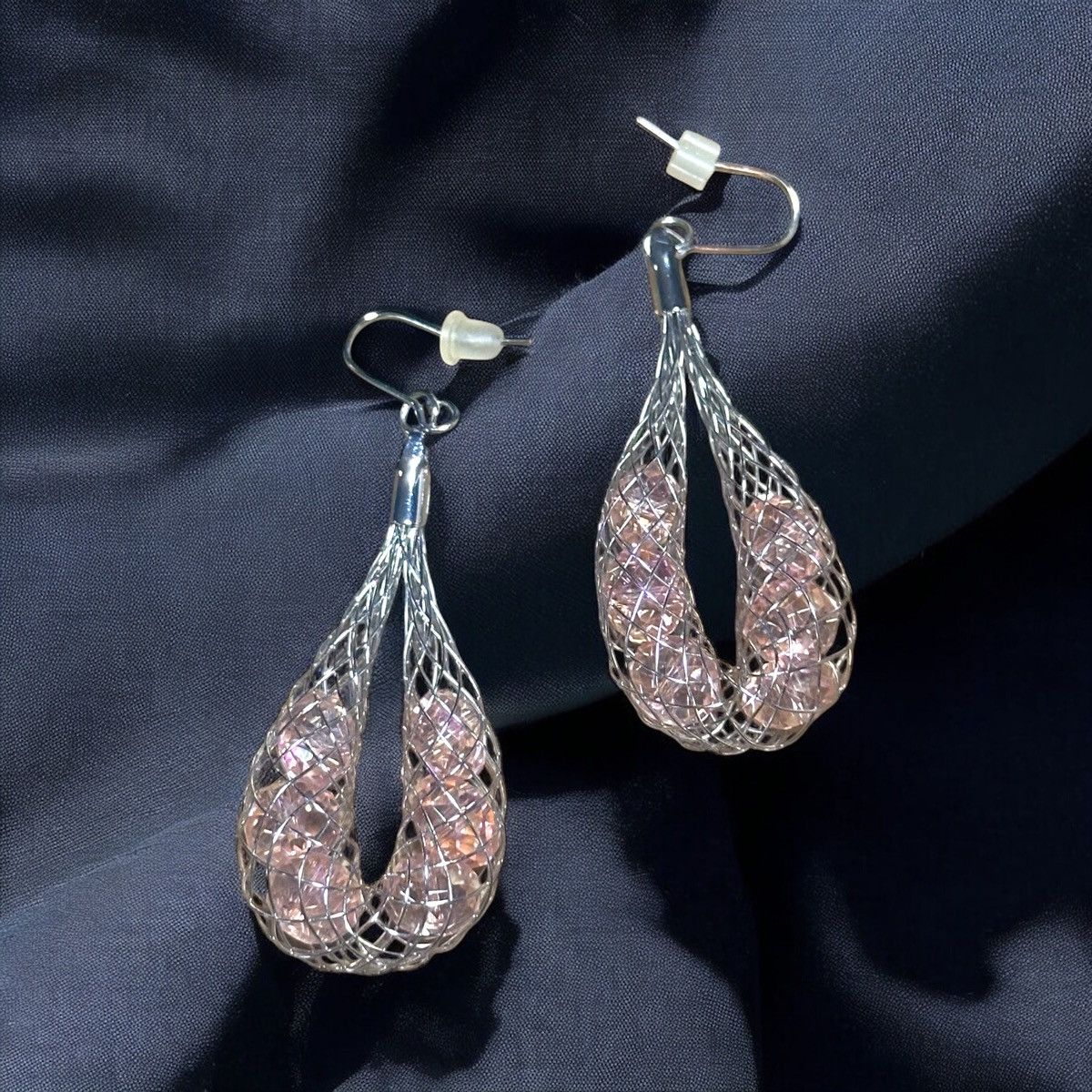 Other Silver tone caged pink crystals hoop earrings Size ONE SIZE - 1 Thumbnail