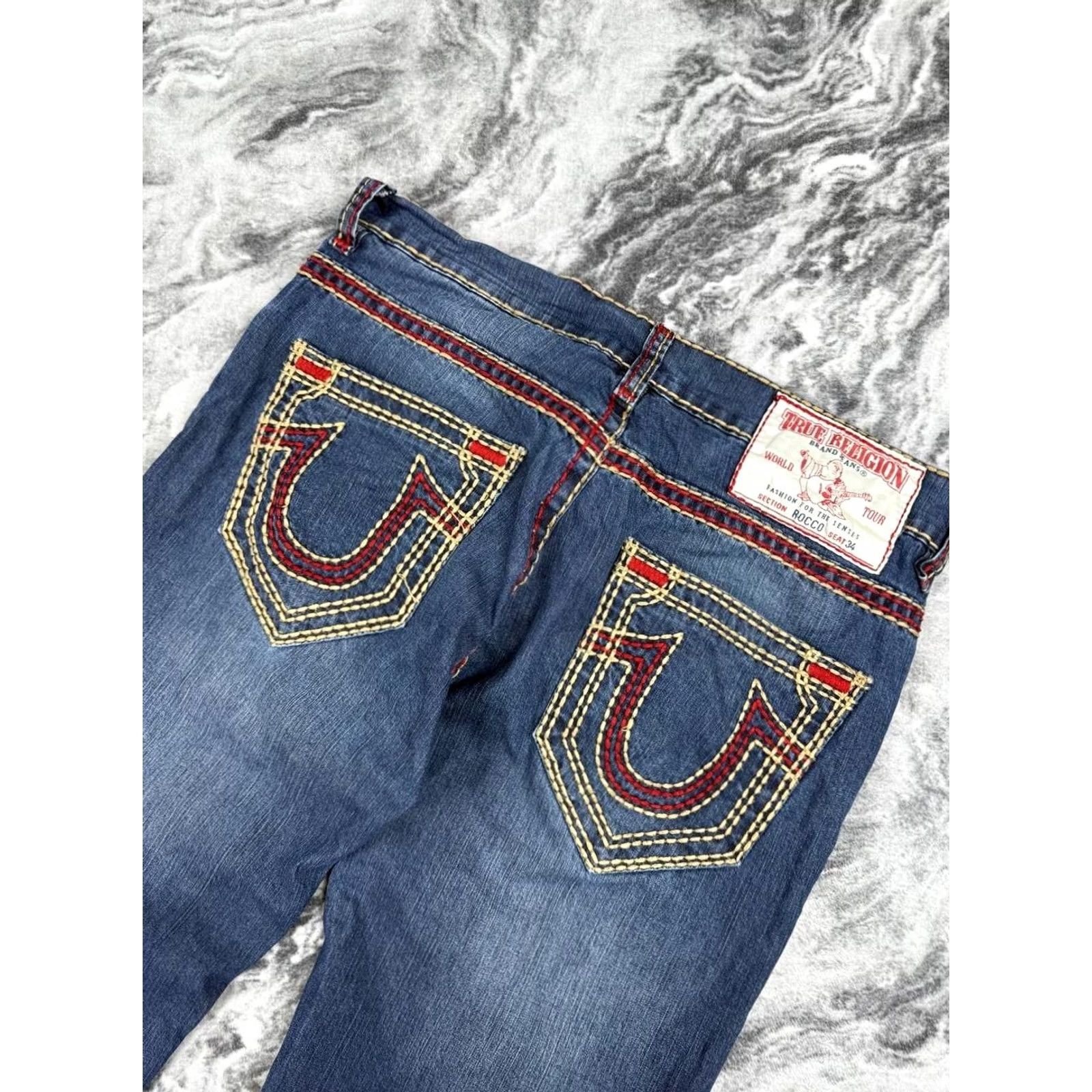 True Religion VINTAGE True Religion Rocco Denim Jeans Men 34x34 Blue 5-Pocket Straight Long Rise 10-12in Logo Pattern Solid Jeans Baggy Size US 34 / EU 50 - 2 Thumbnail
